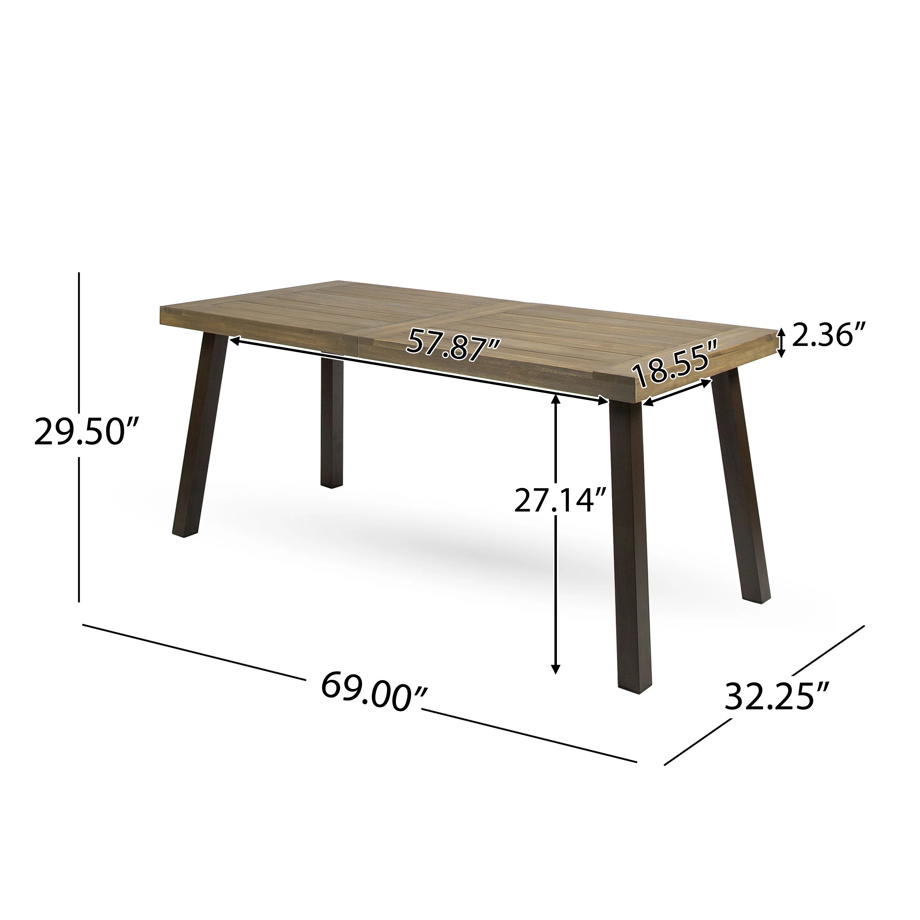 Justin Outdoor Farmhouse Slat-Top 7 Piece Acacia Wood Dining Set with Cushions - furnishings