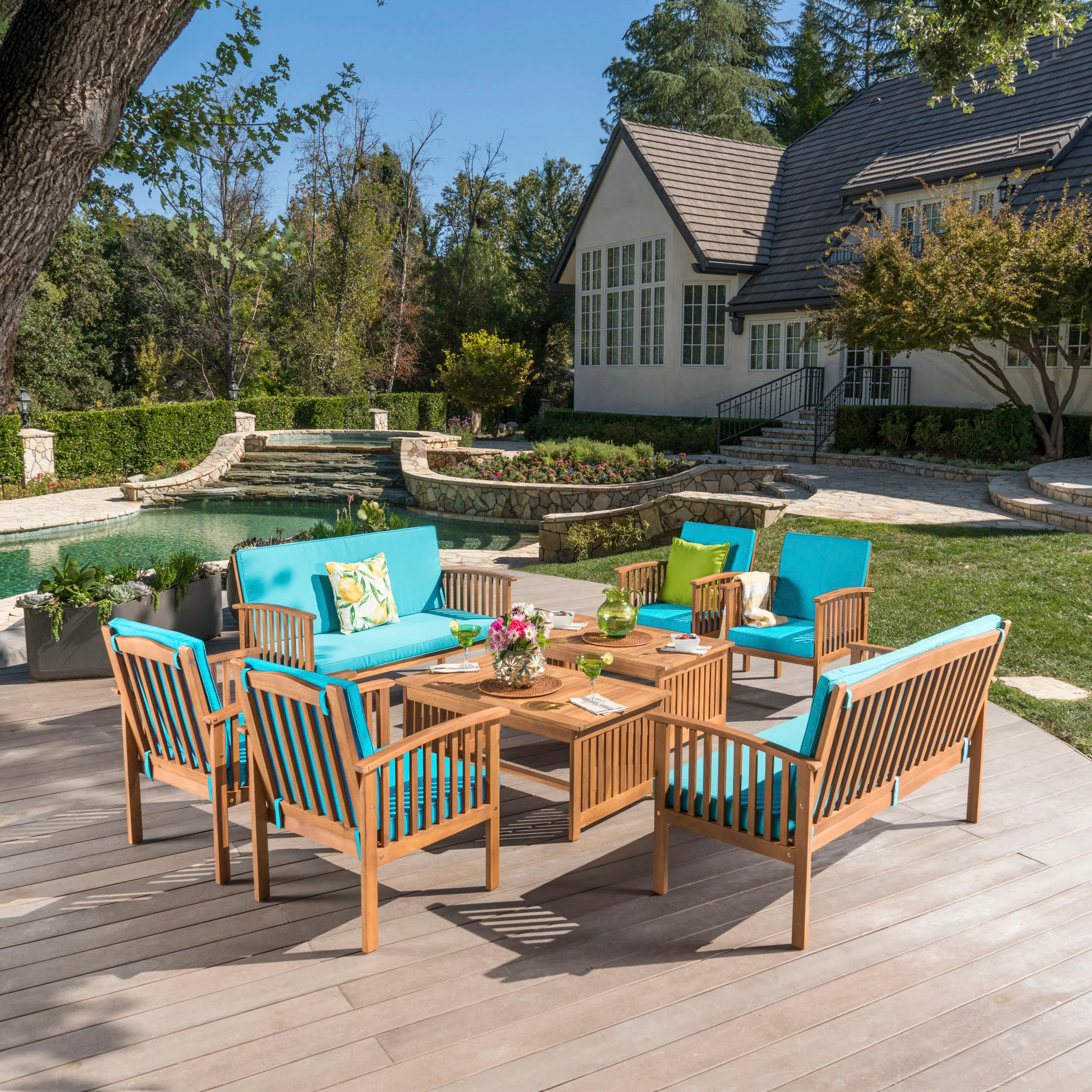 Cape Town Acacia Wood Outdoor Sofa Set - furnishings