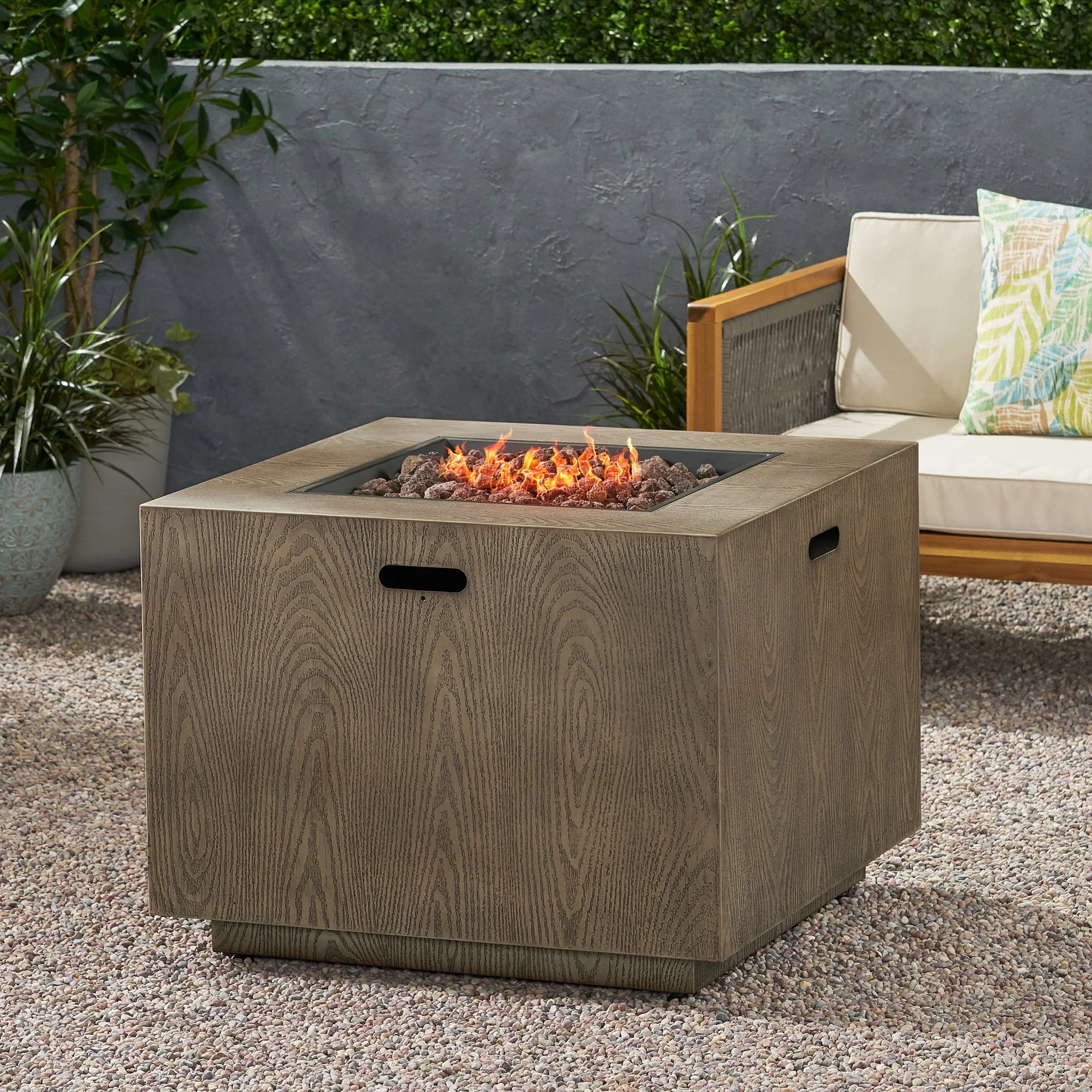 Jasmine Cube Wood Finish Propane Fire Pit - furnishings