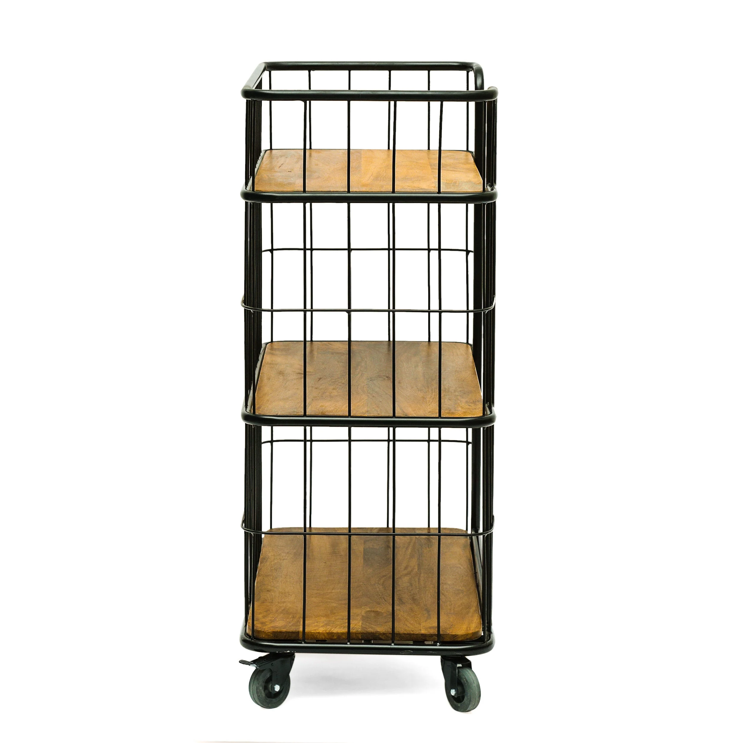 Baddow Modern Industrial Handcrafted Mango Wood Kitchen Cart with Wheels, Natural and Black - furnishings