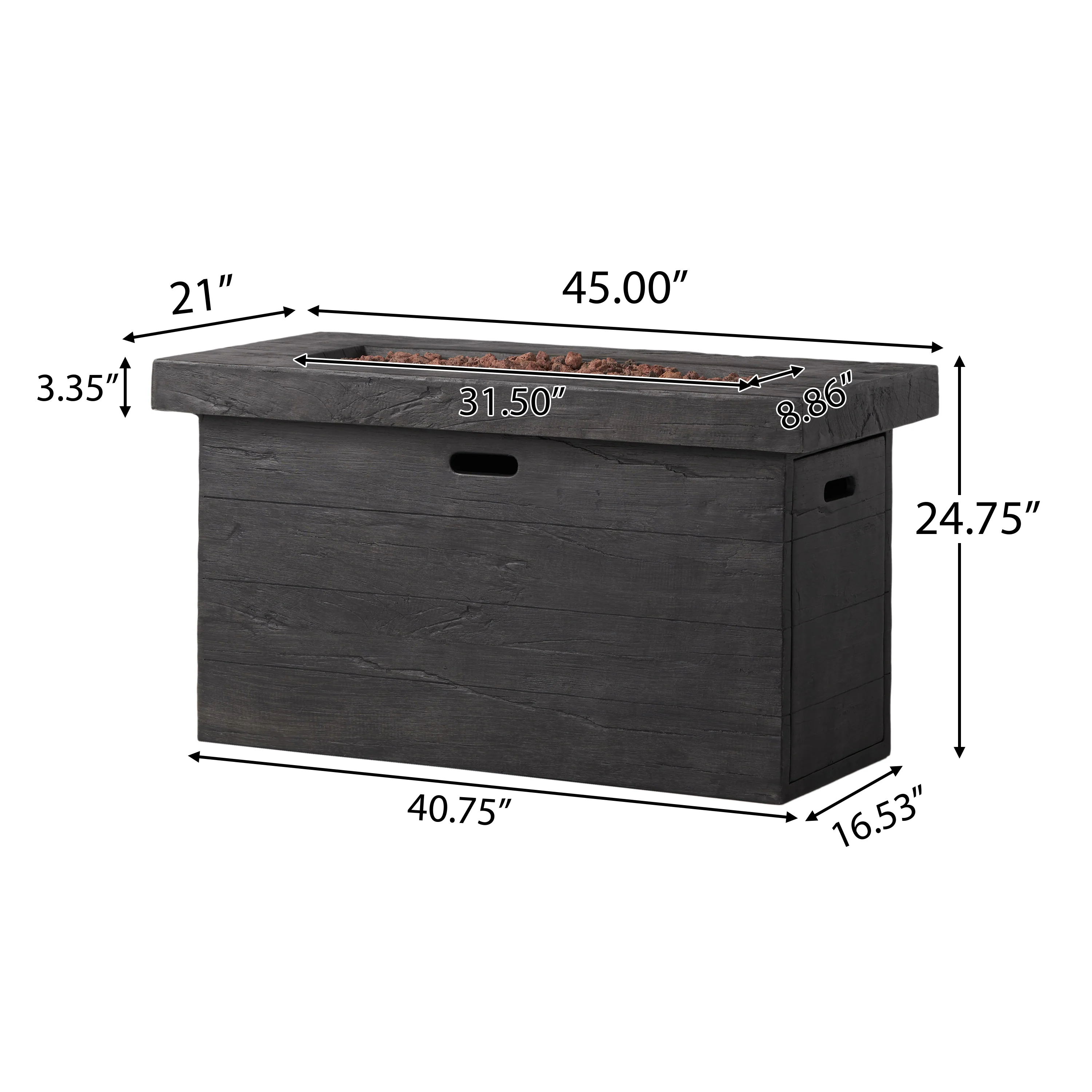 Aubreey Outdoor Rectangular Gas Burning Fire Pit - 50000 BTU - furnishings