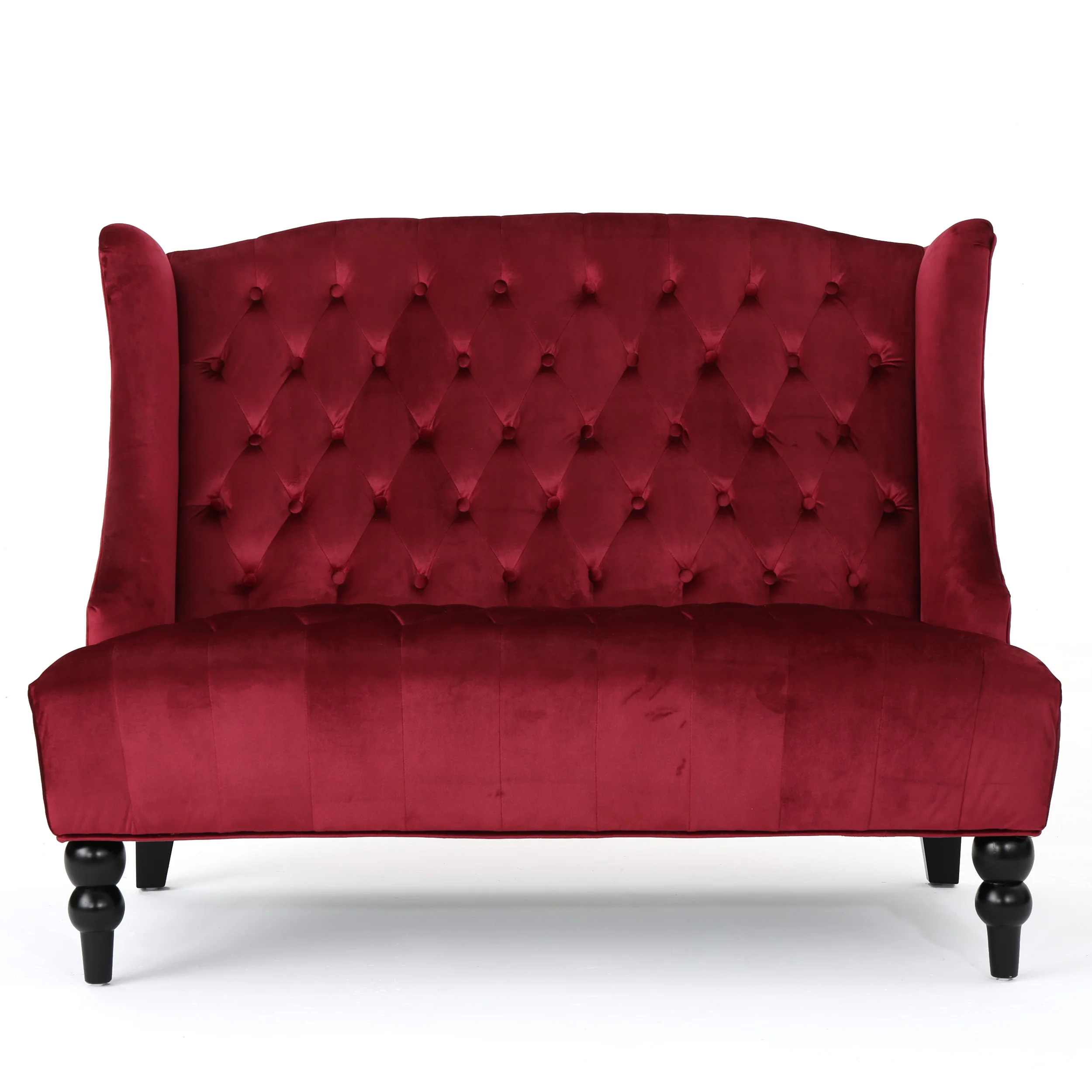 Leona French Style High Back Tufted Winged Velvet Loveseat - furnishings