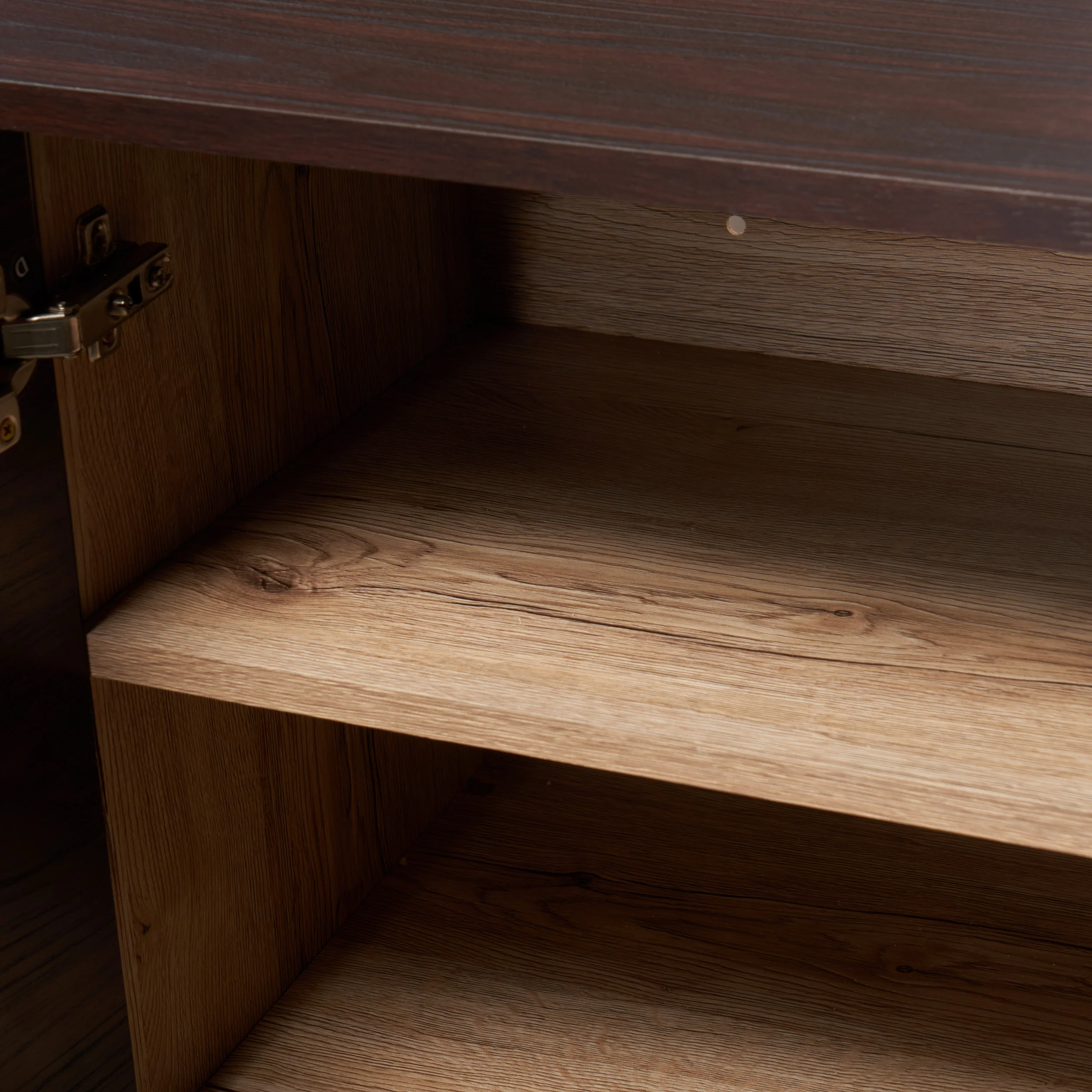 Willson Modern 3-Shelf Walnut Finished Faux Wood Cabinet with Oak Accent - furnishings