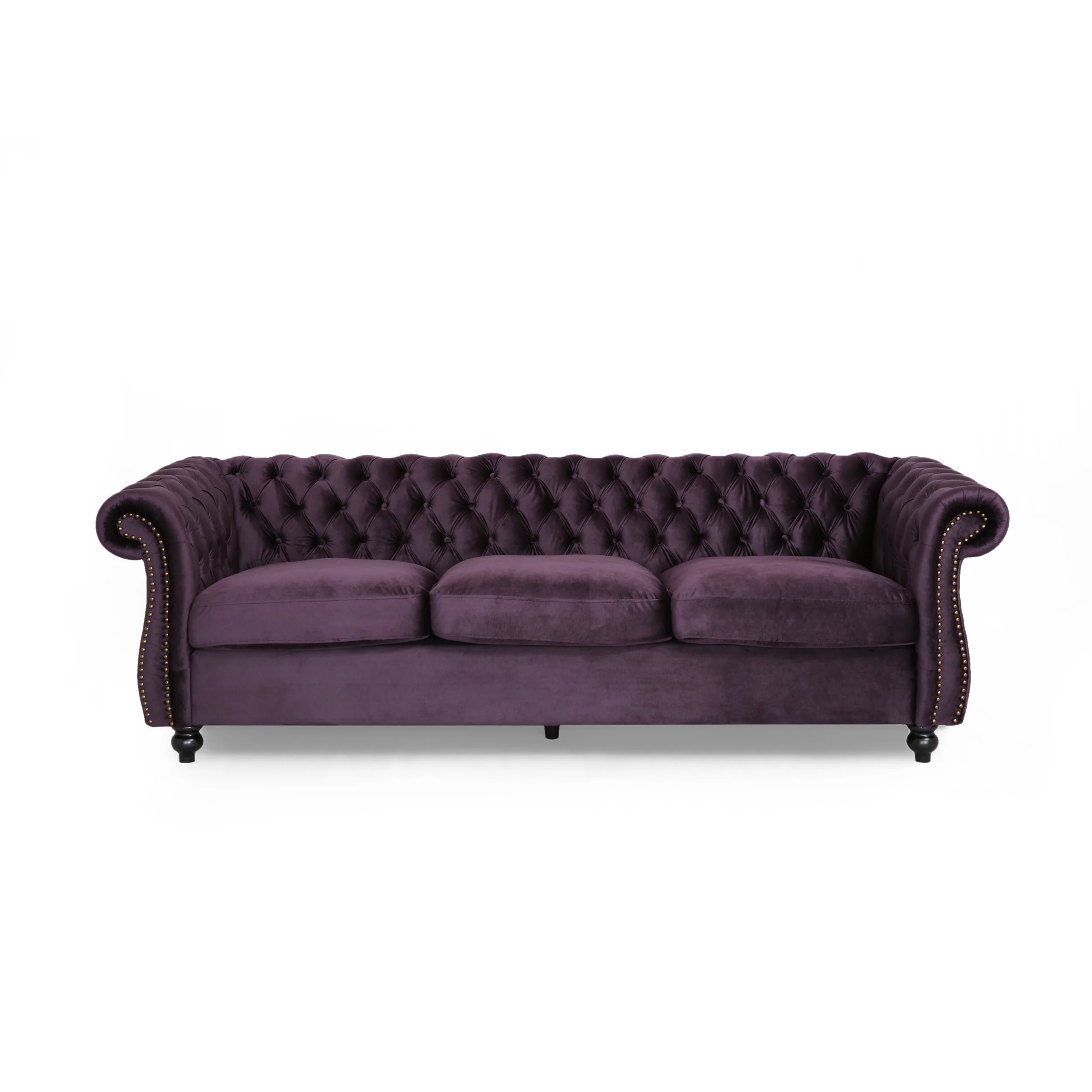 Vita Chesterfield Tufted Microfiber Sofa with Scroll Arms - furnishings