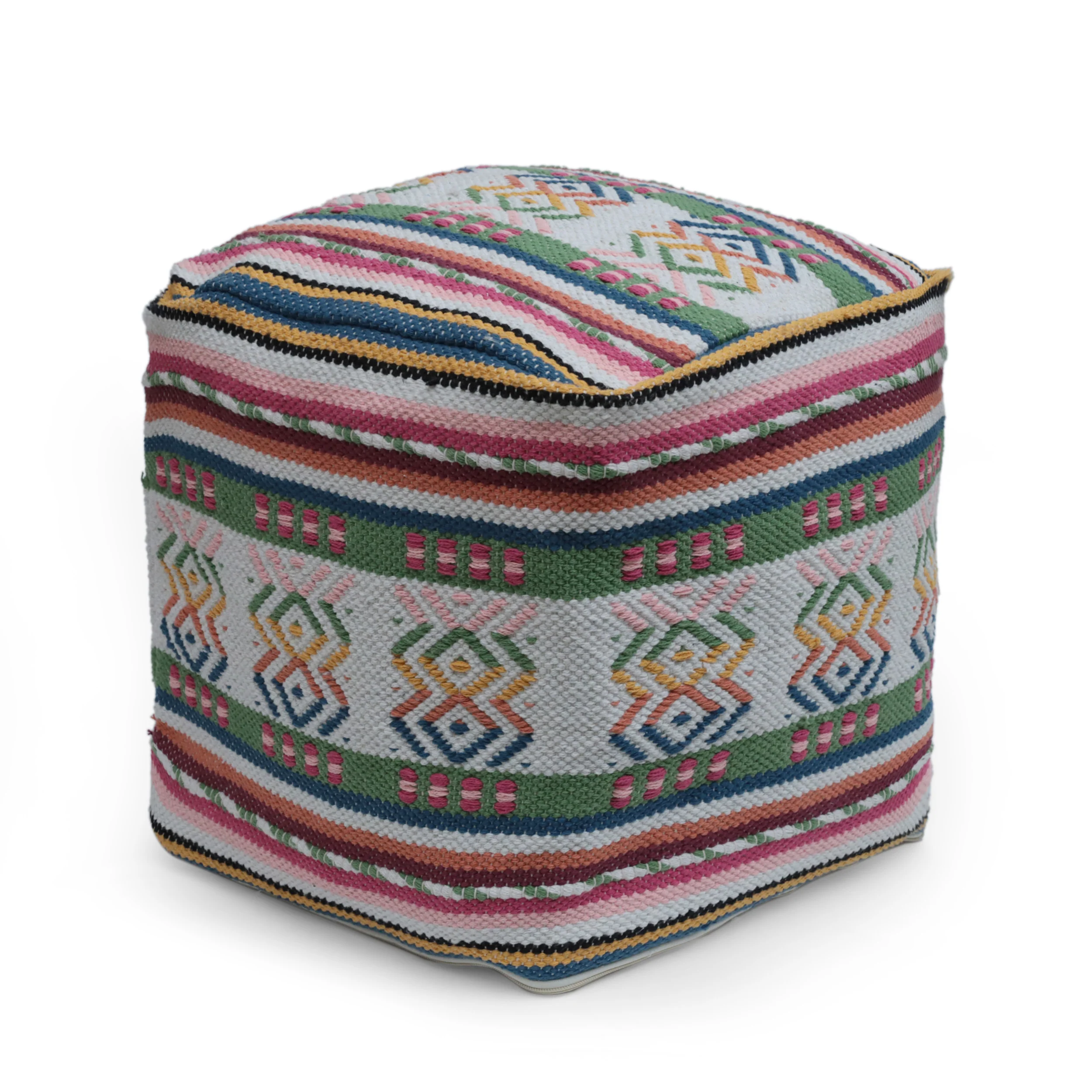Hilliard Boho Handcrafted Peruvian Print Cube Pouf - furnishings