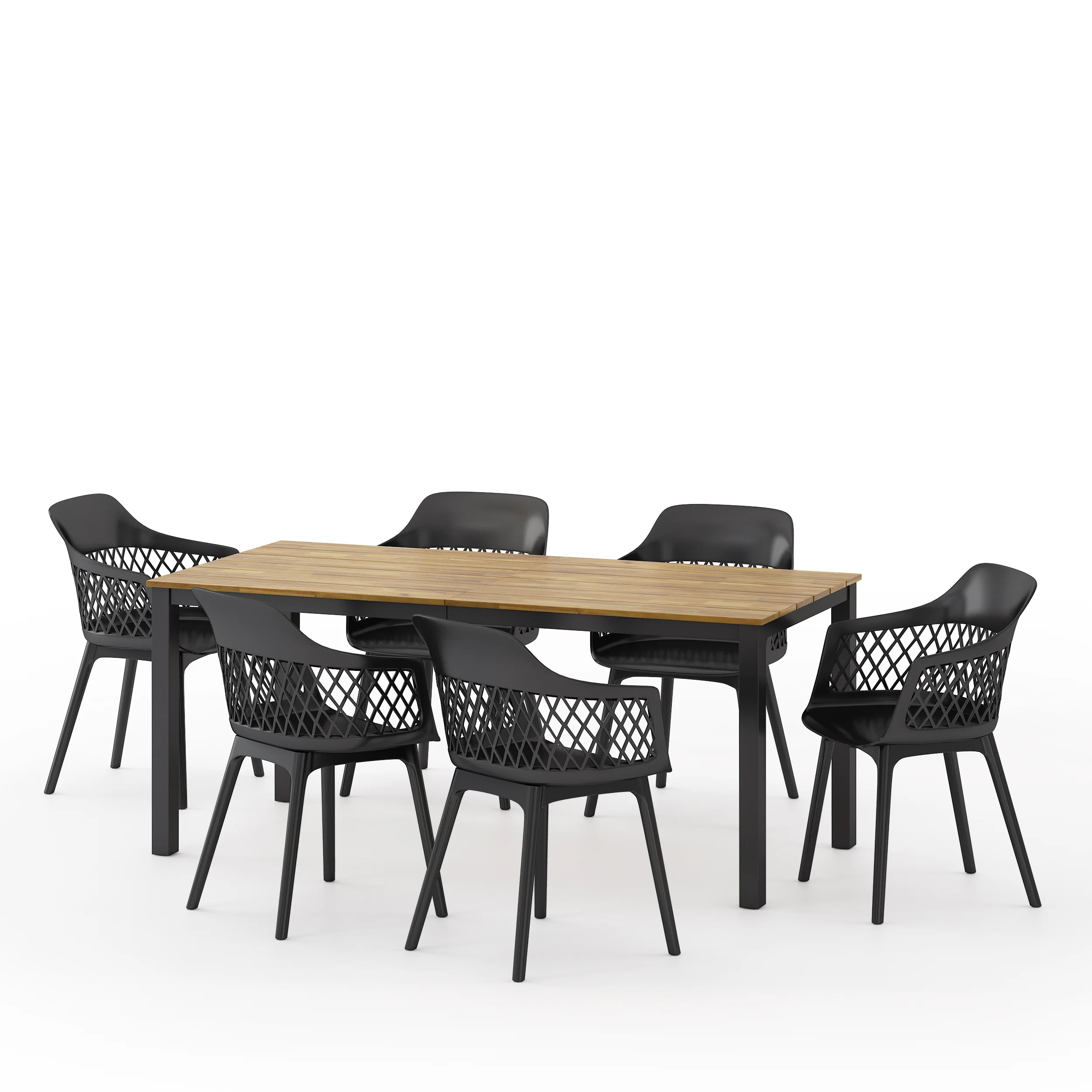 Tokota Outdoor Wood and Resin 7 Piece Dining Set, Black and Teak - furnishings