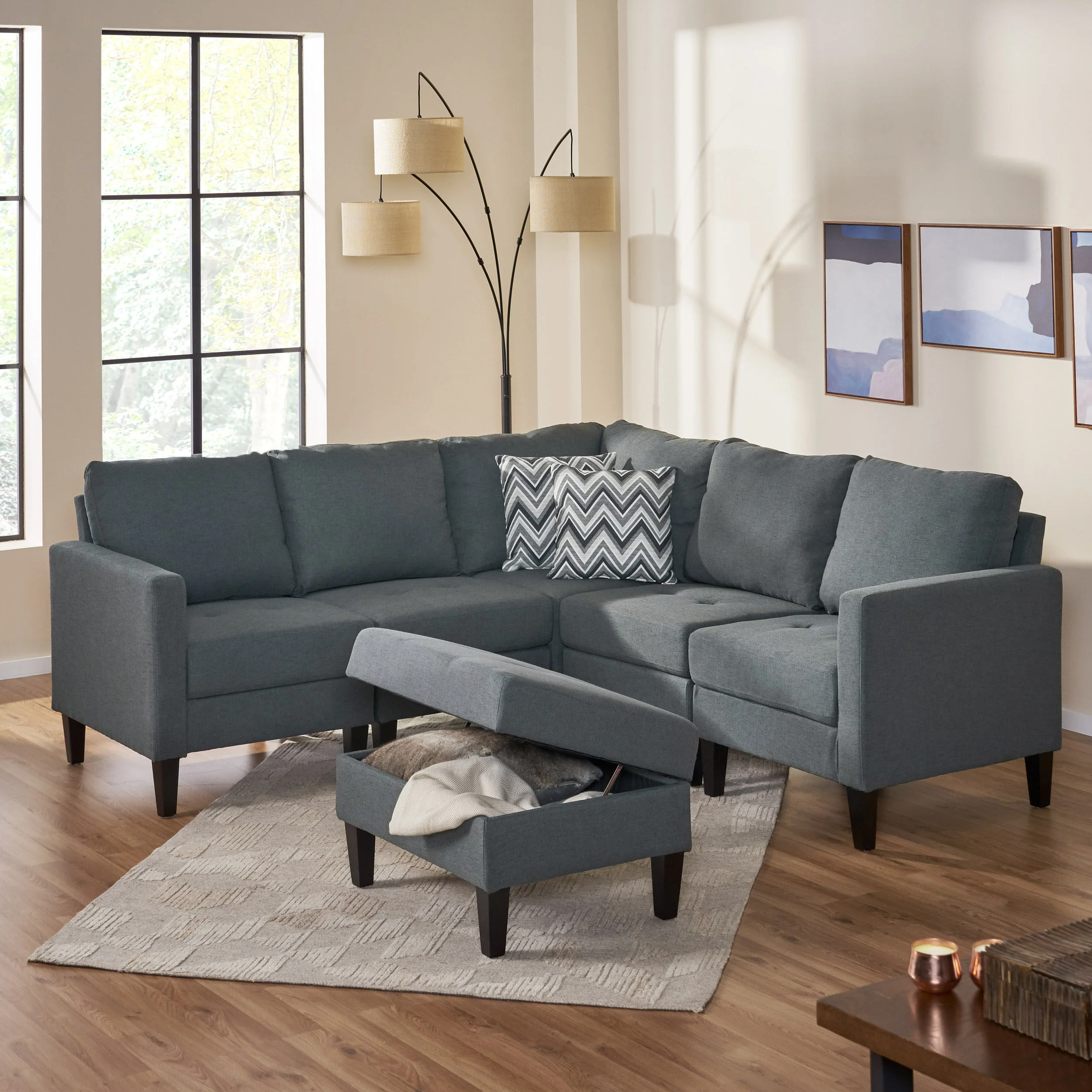 Bridger Fabric Sectional Couch with Storage Ottoman - furnishings
