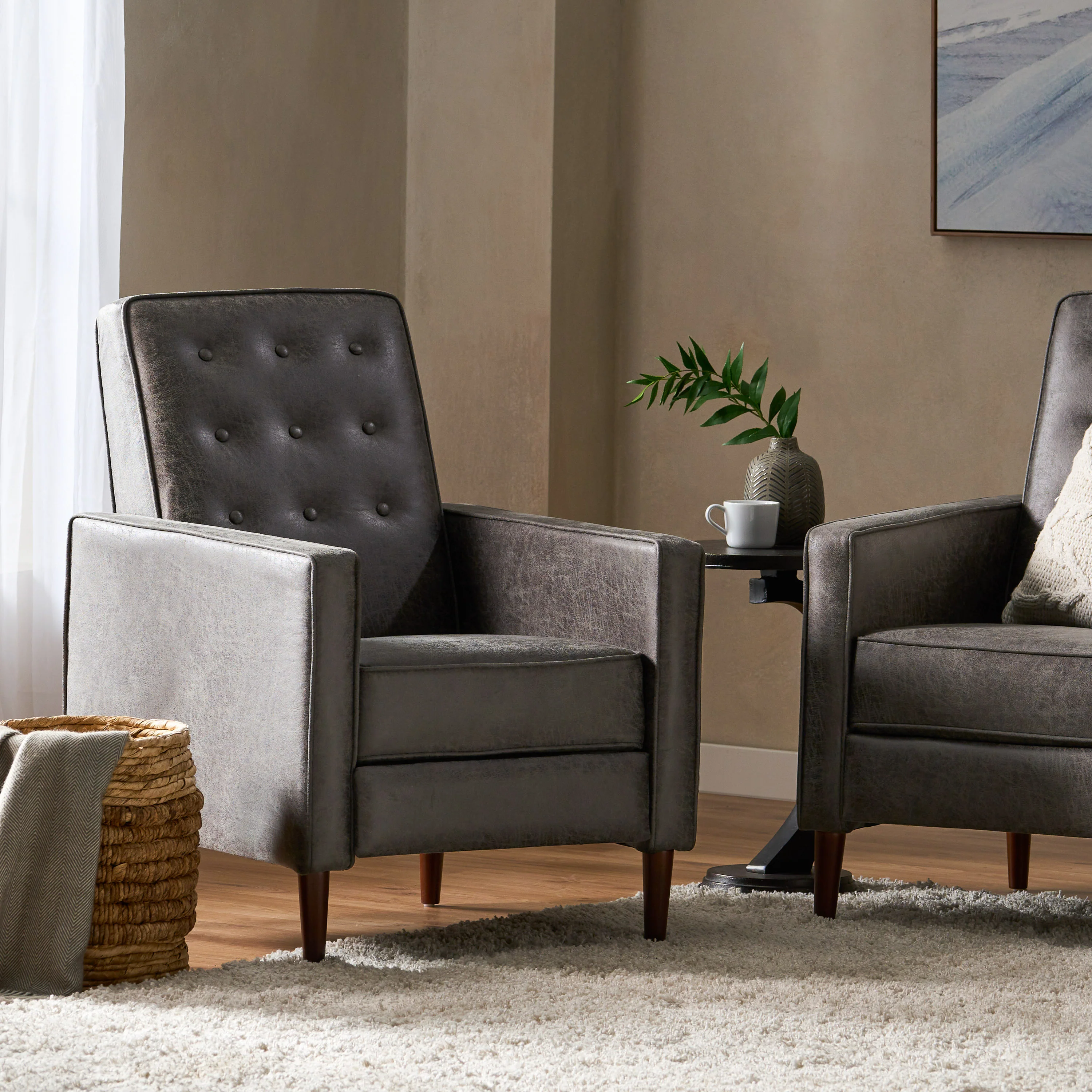 Mason Mid-Century Modern Tufted Back Microfiber Recliner - furnishings