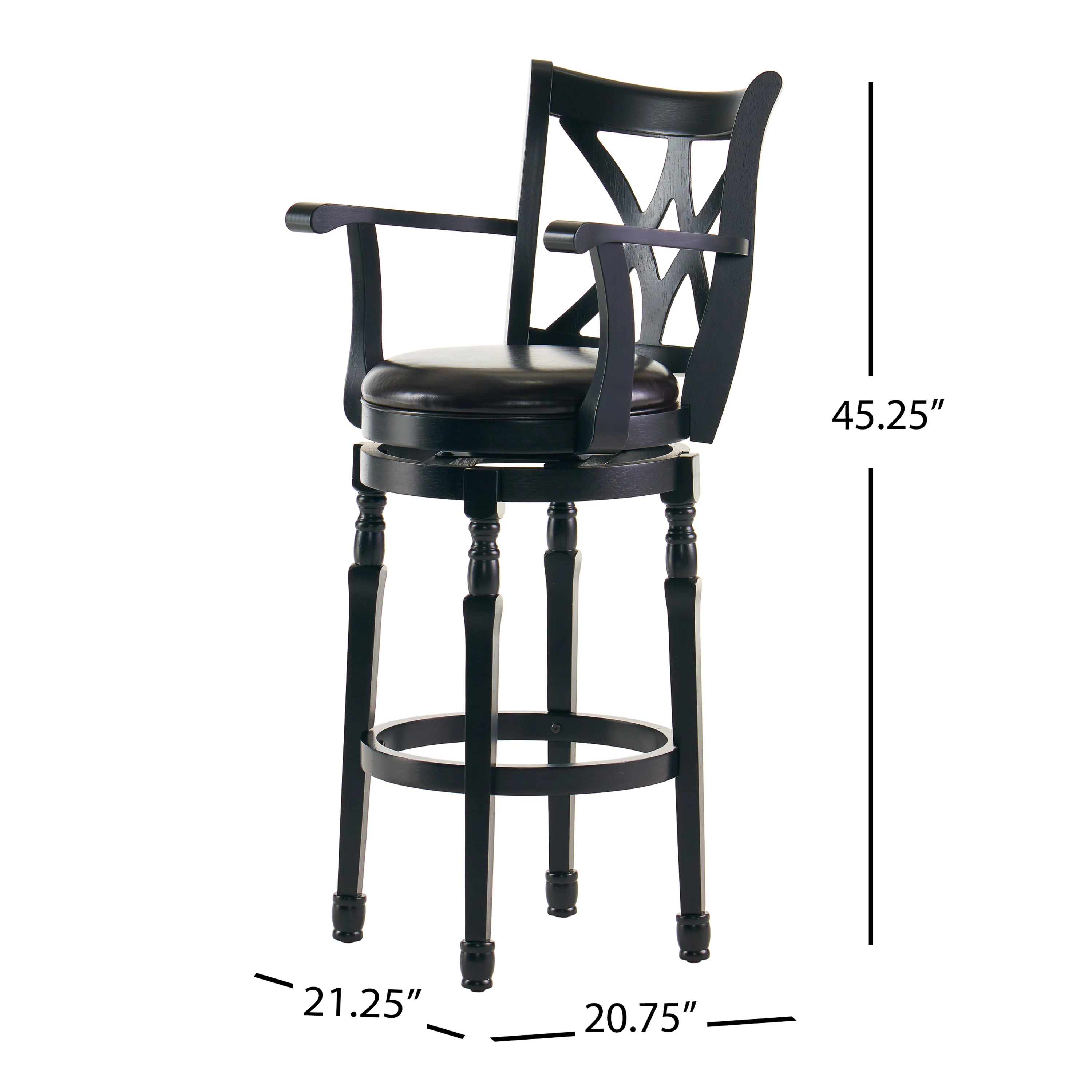 Montreal Farmhouse Black Bonded Leather Swivel Barstool with Arms - furnishings