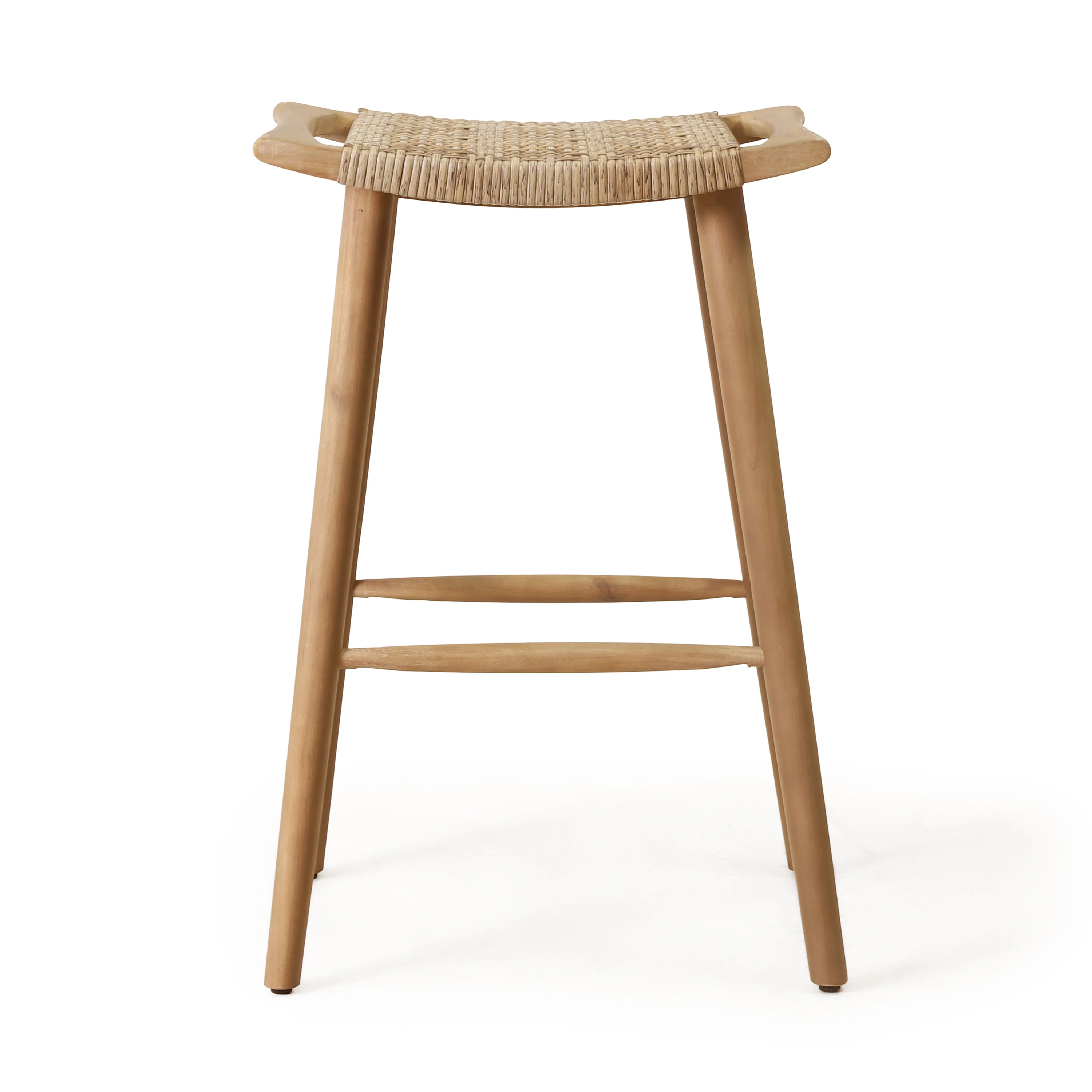Dade Pulaski Outdoor Acacia Wood Barstool with Wicker, Set of 2 - furnishings