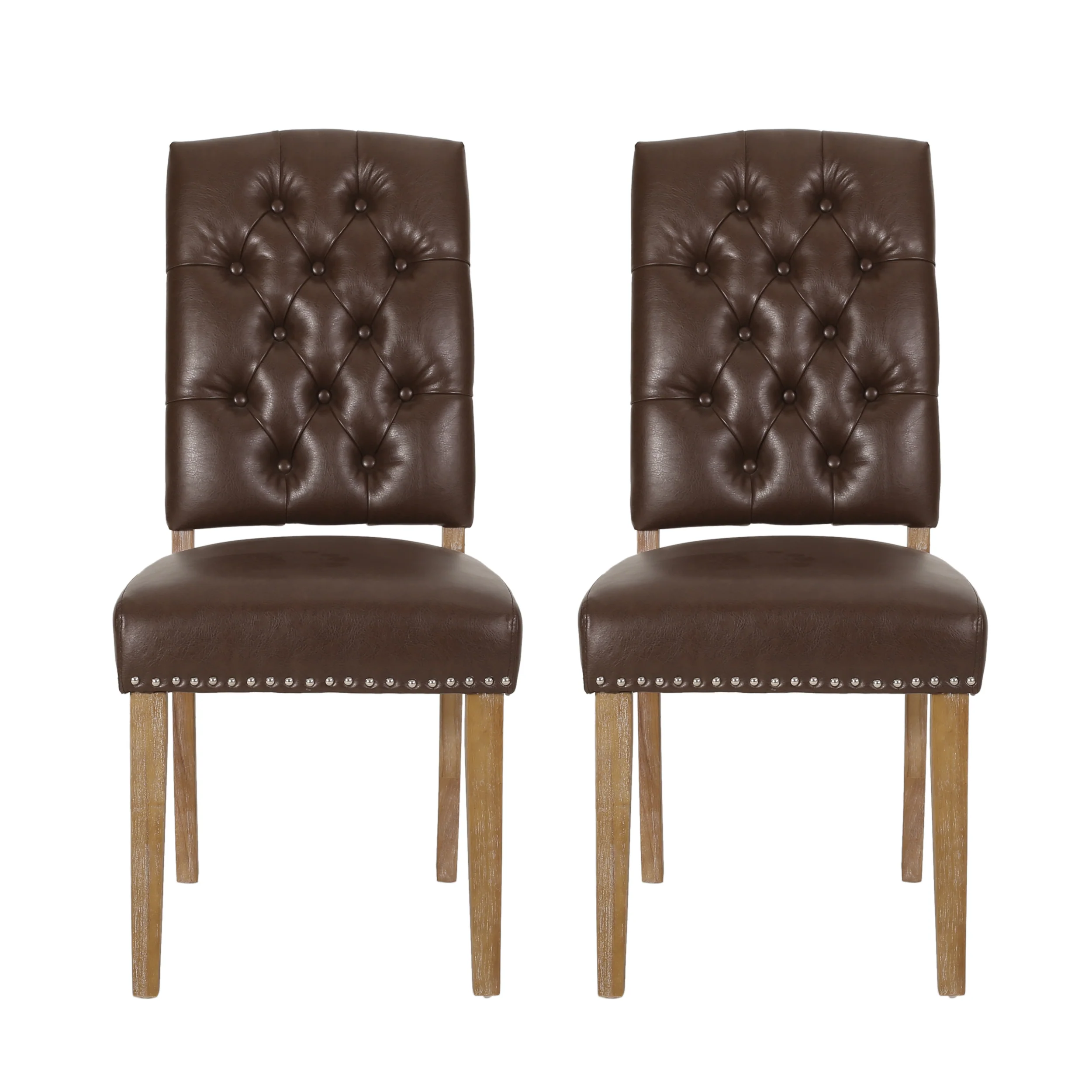 Frances Contemporary Faux Leather Tufted Dining Chairs with Nailhead Trim, Set of 2 - furnishings