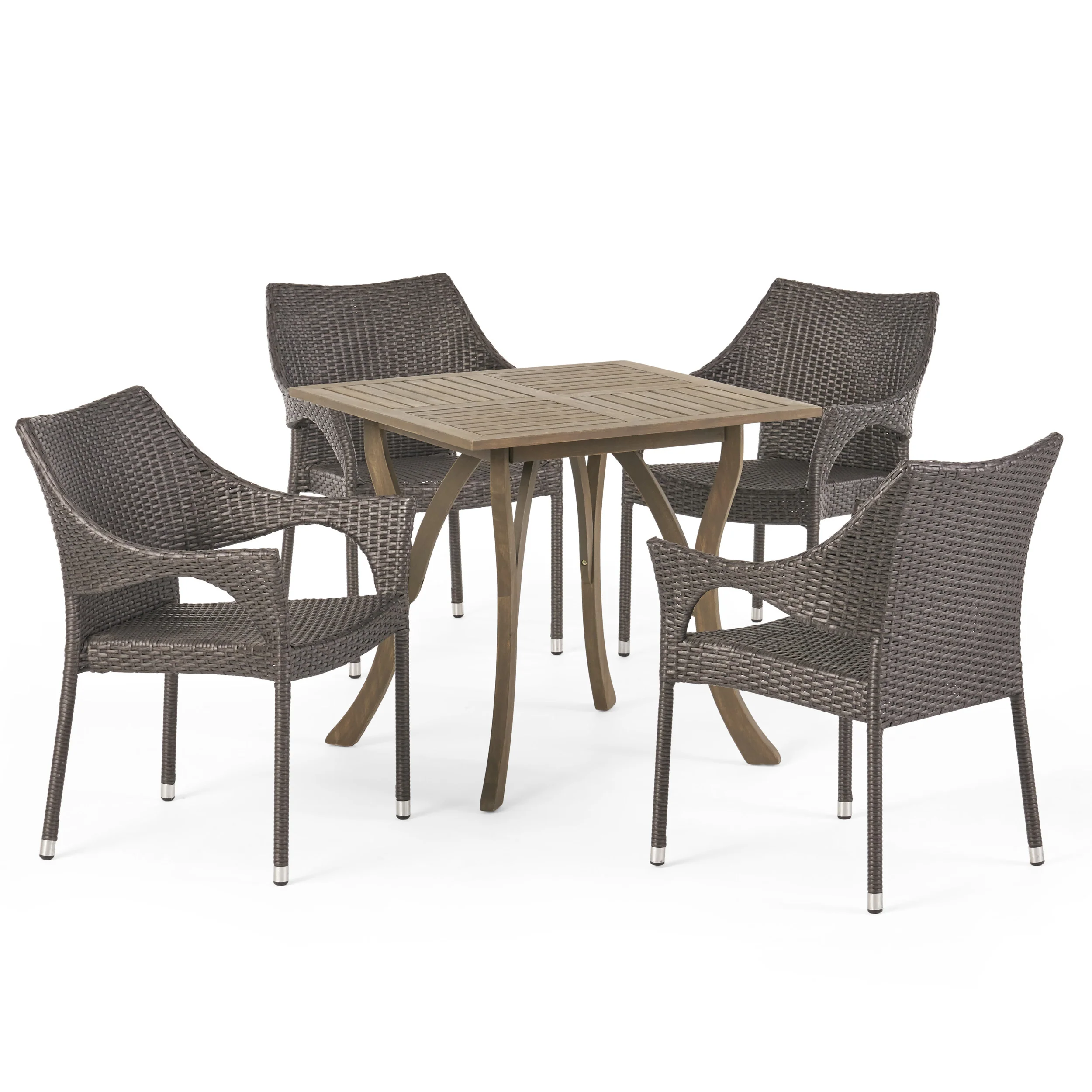Colin Outdoor 5 Piece Acacia Wood and Wicker Square Dining Set - furnishings
