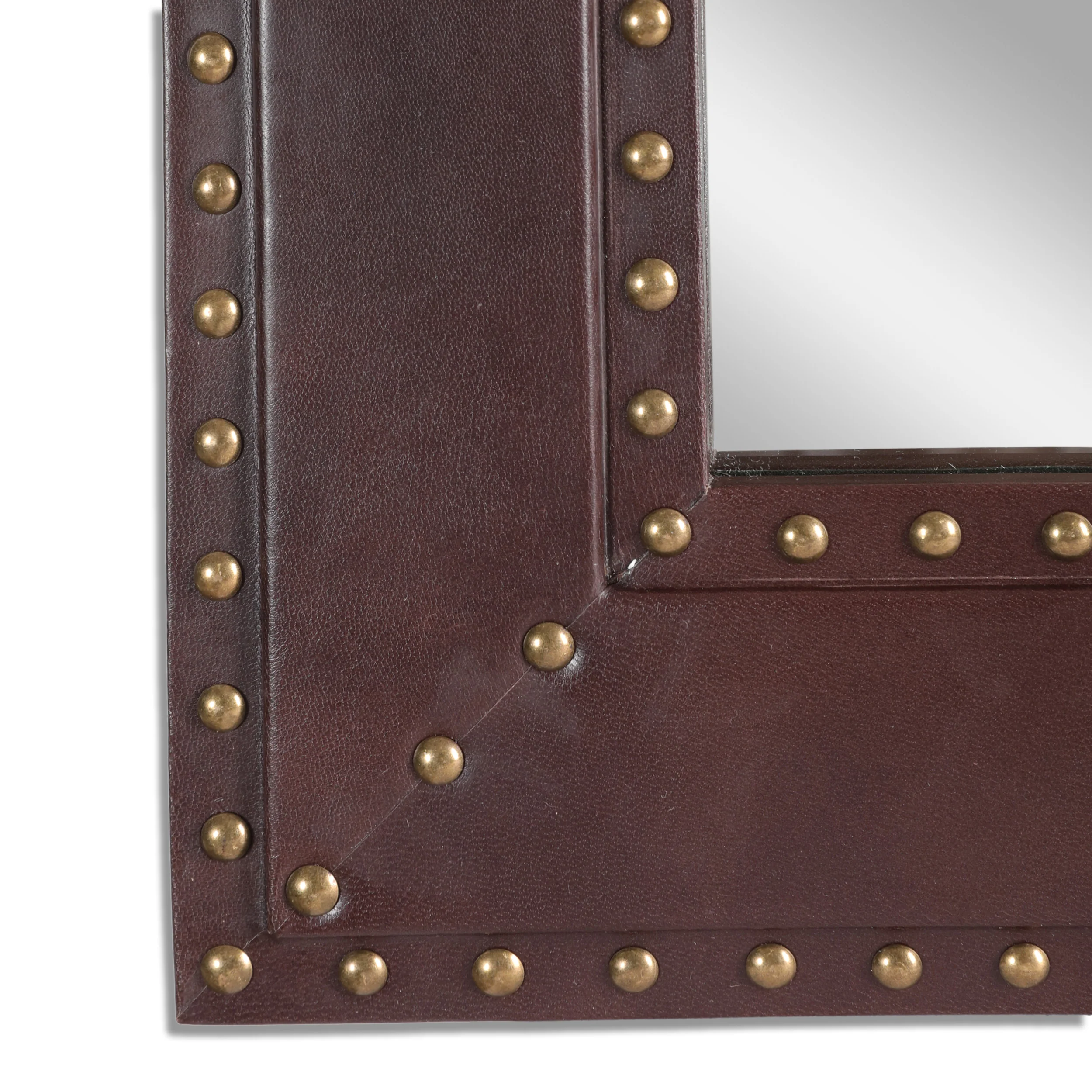 Dodds Handcrafted Boho Studded Leather Square Wall Mirror - furnishings