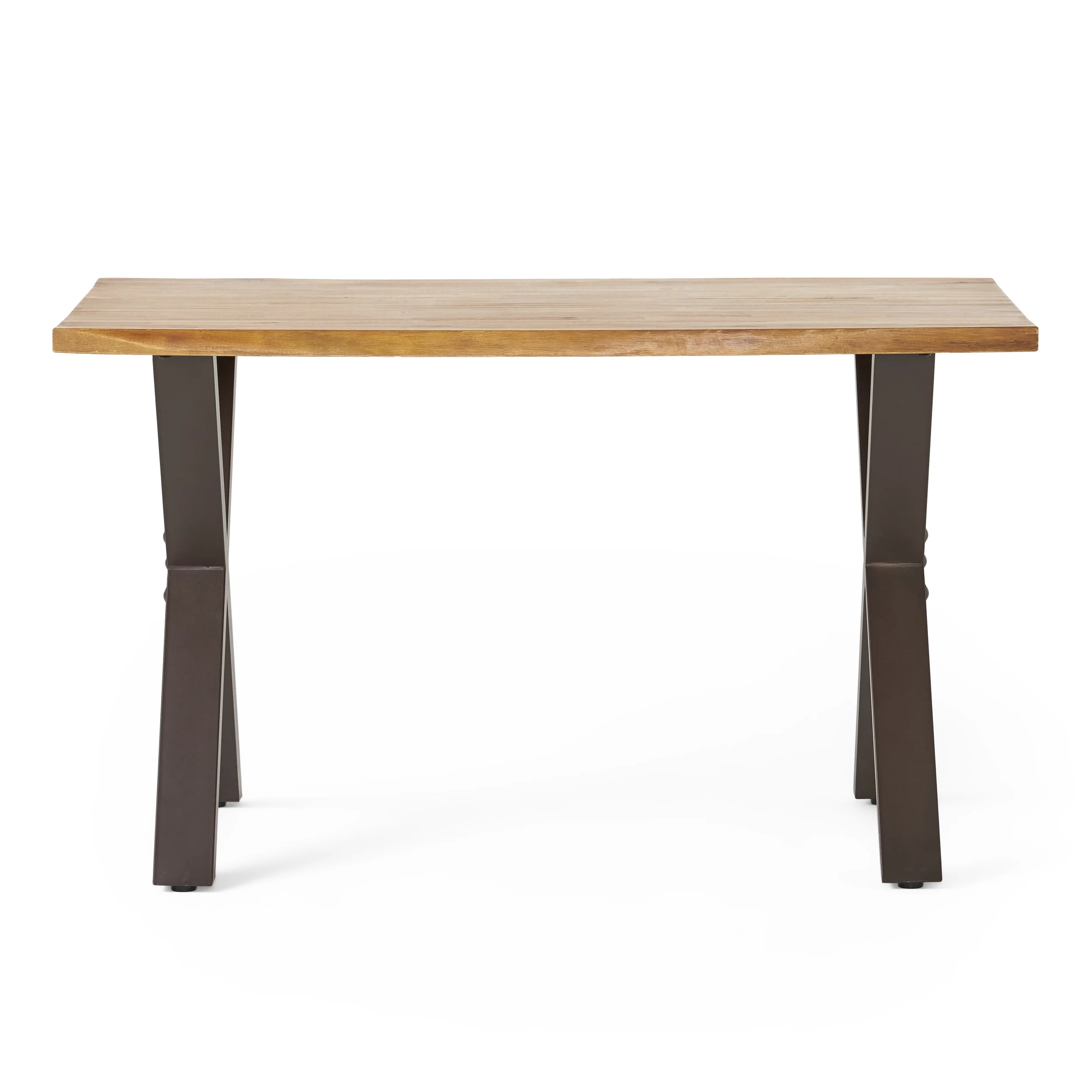 Fitzgerald Farmhouse Teak Finish Acacia Wood Desk with Black X-Frame Legs - furnishings