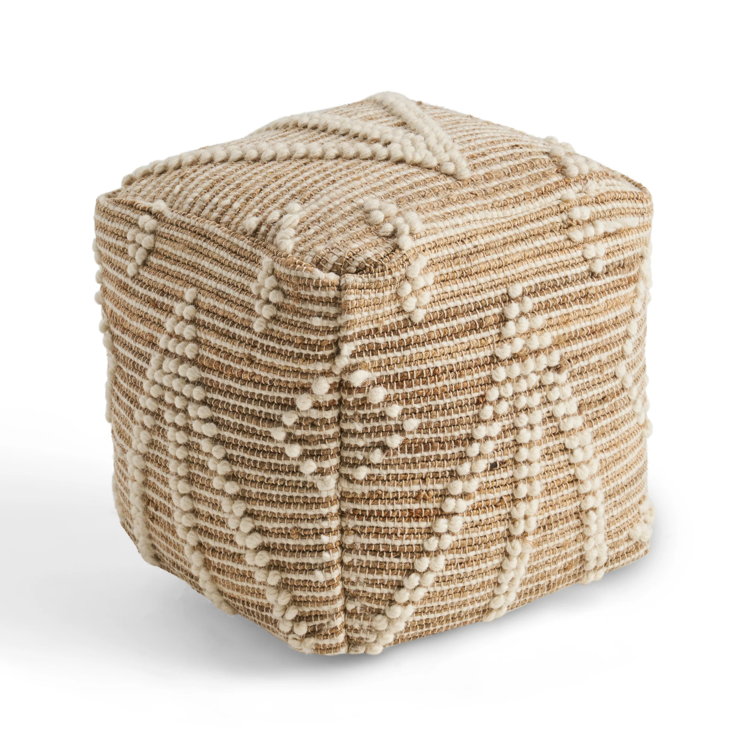 Khalila Boho Wool and Cotton Ottoman Pouf - furnishings