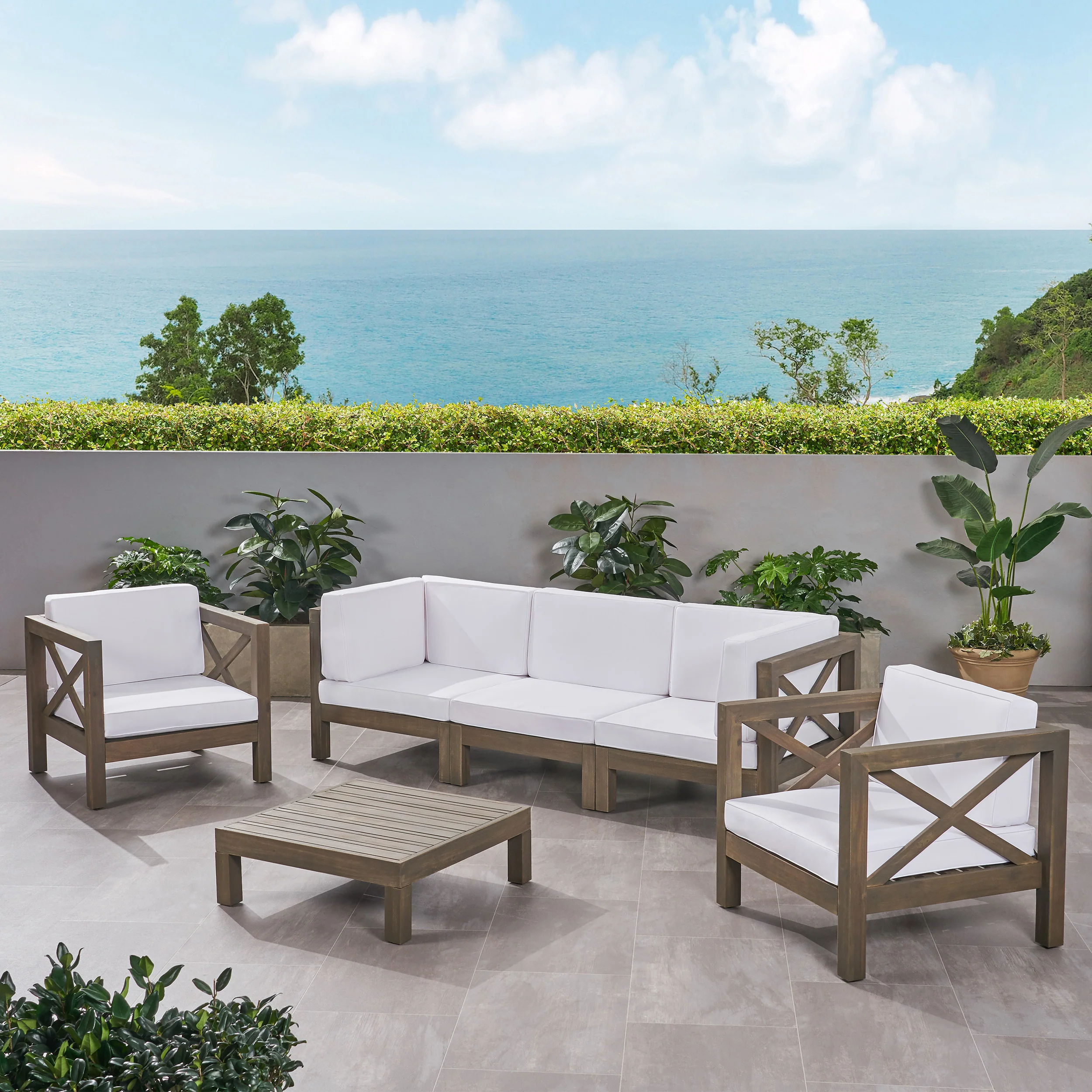 Morgan Outdoor 5 Seater Acacia Wood Sofa Chat Set - furnishings