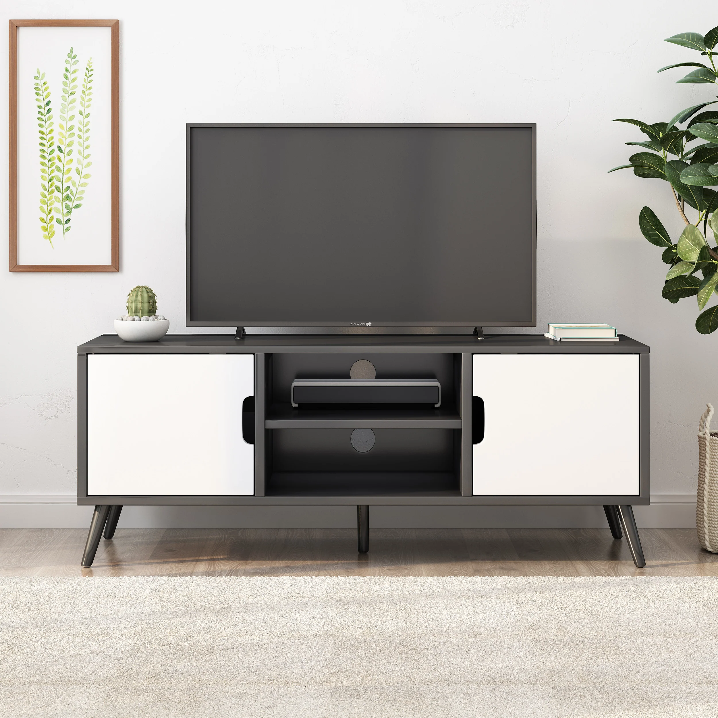 Aaditya Mid Century Modern 2 Cabinets & Shelves TV Stand - furnishings