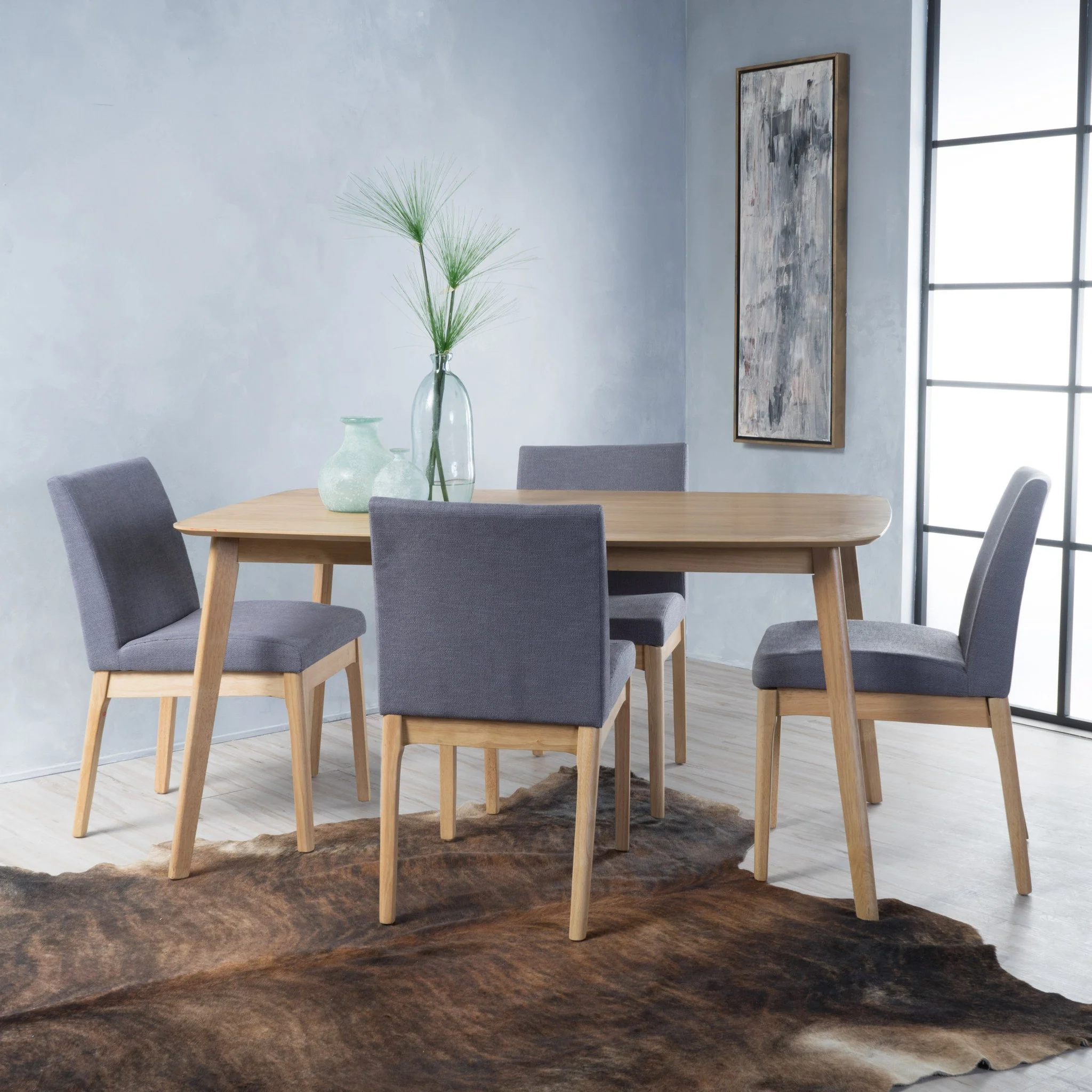 Katherine Mid Century Fabric & Wood Finish 5 Piece Dining Set - furnishings