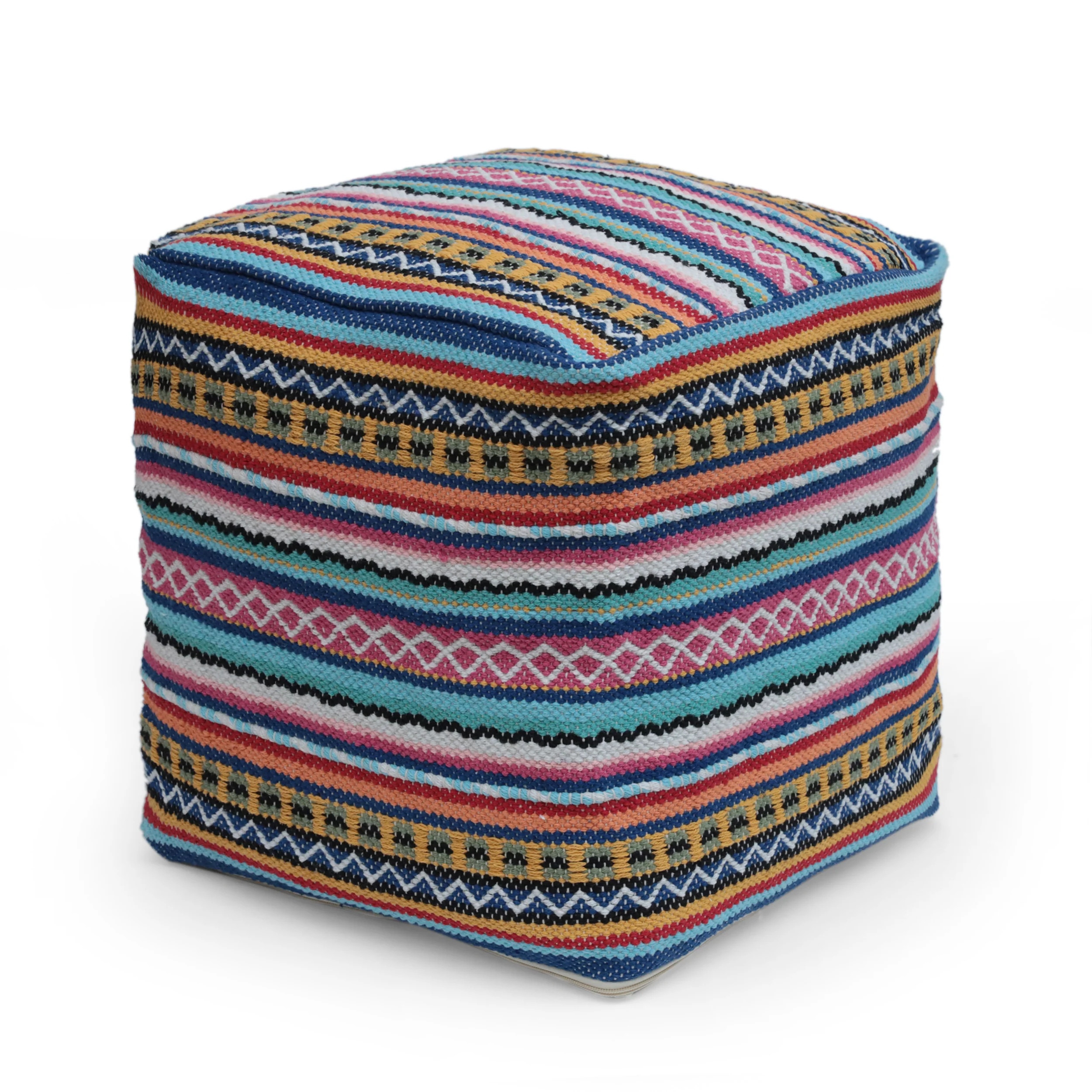 Hilliard Boho Handcrafted Peruvian Print Cube Pouf - furnishings