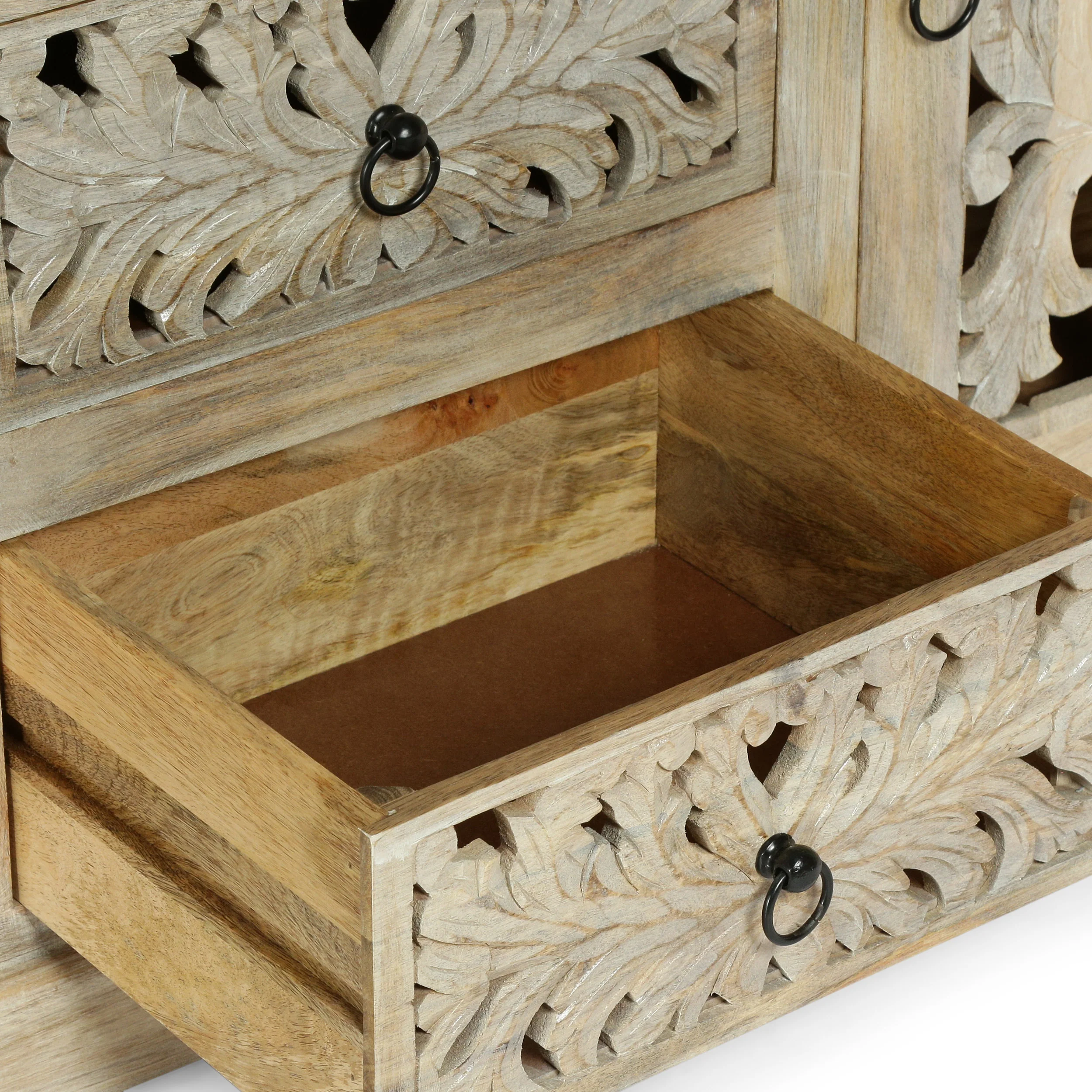 Scaggs Boho Handcrafted Mango Wood 3 Drawer Sideboard, Antique White - furnishings
