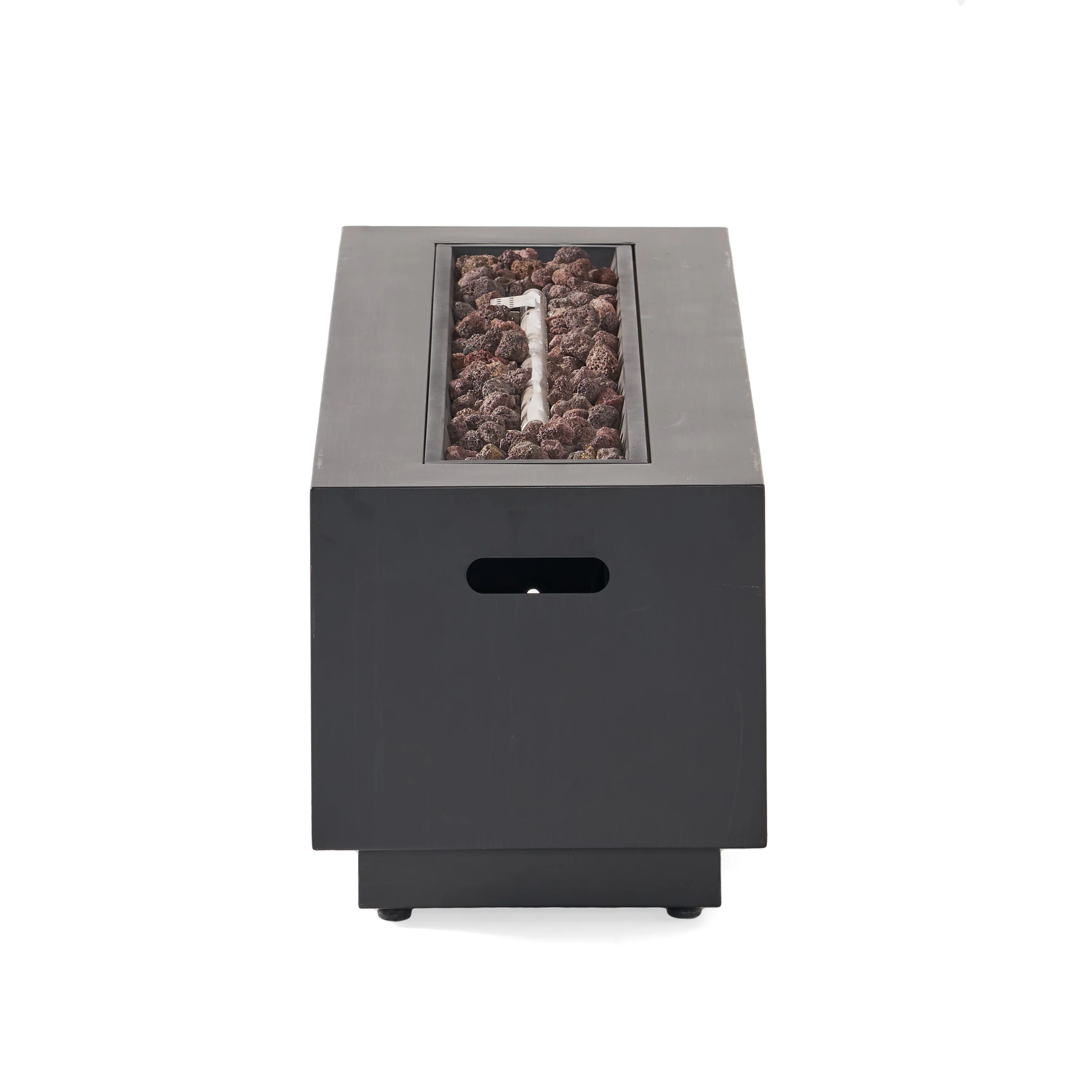 Jasmine Outdoor Dark Gray Iron Rectangular Propane Fire Pit - 50,000 BTU - furnishings
