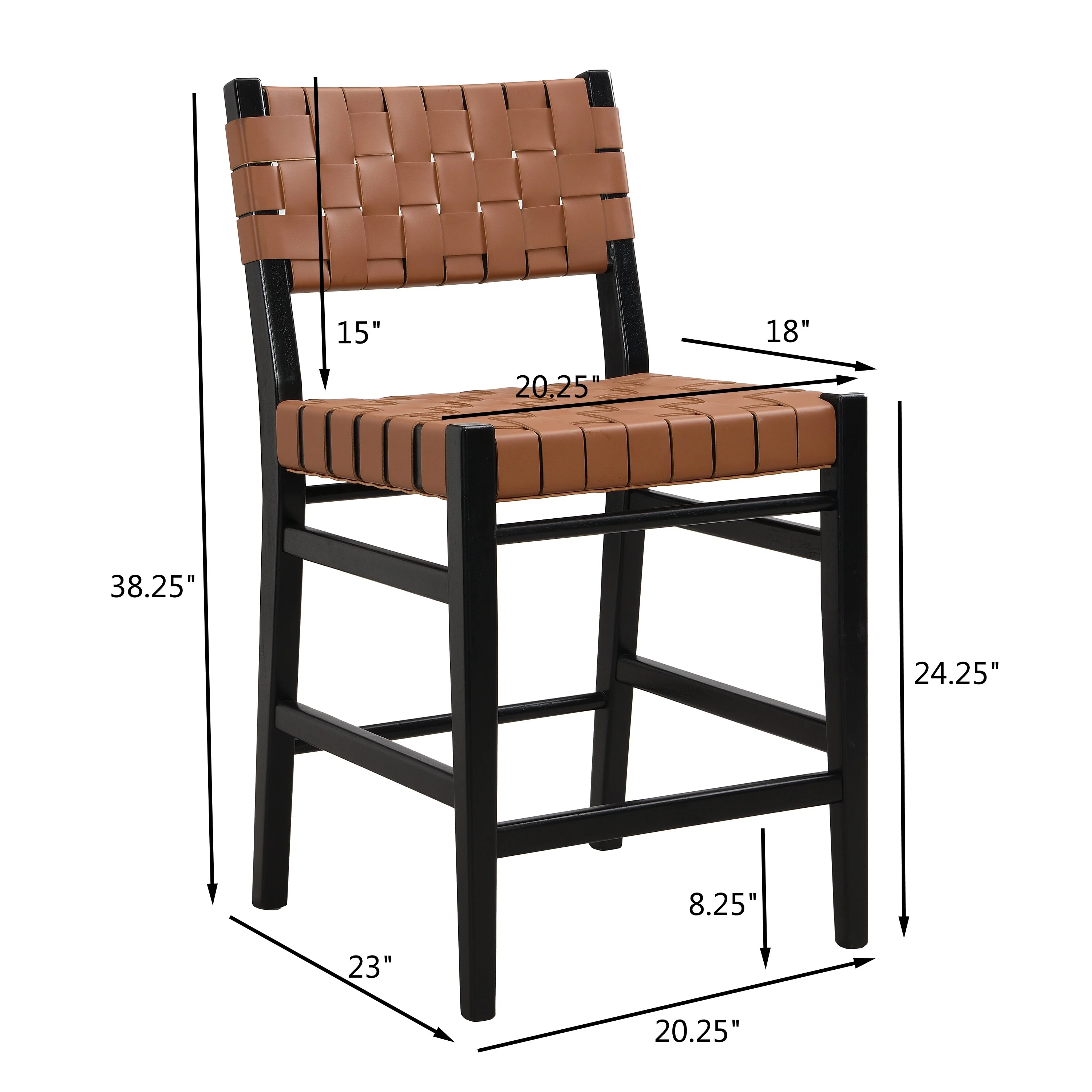 Zephyre Modern Black PU and Wood Counter Stools, Set of 2 - furnishings