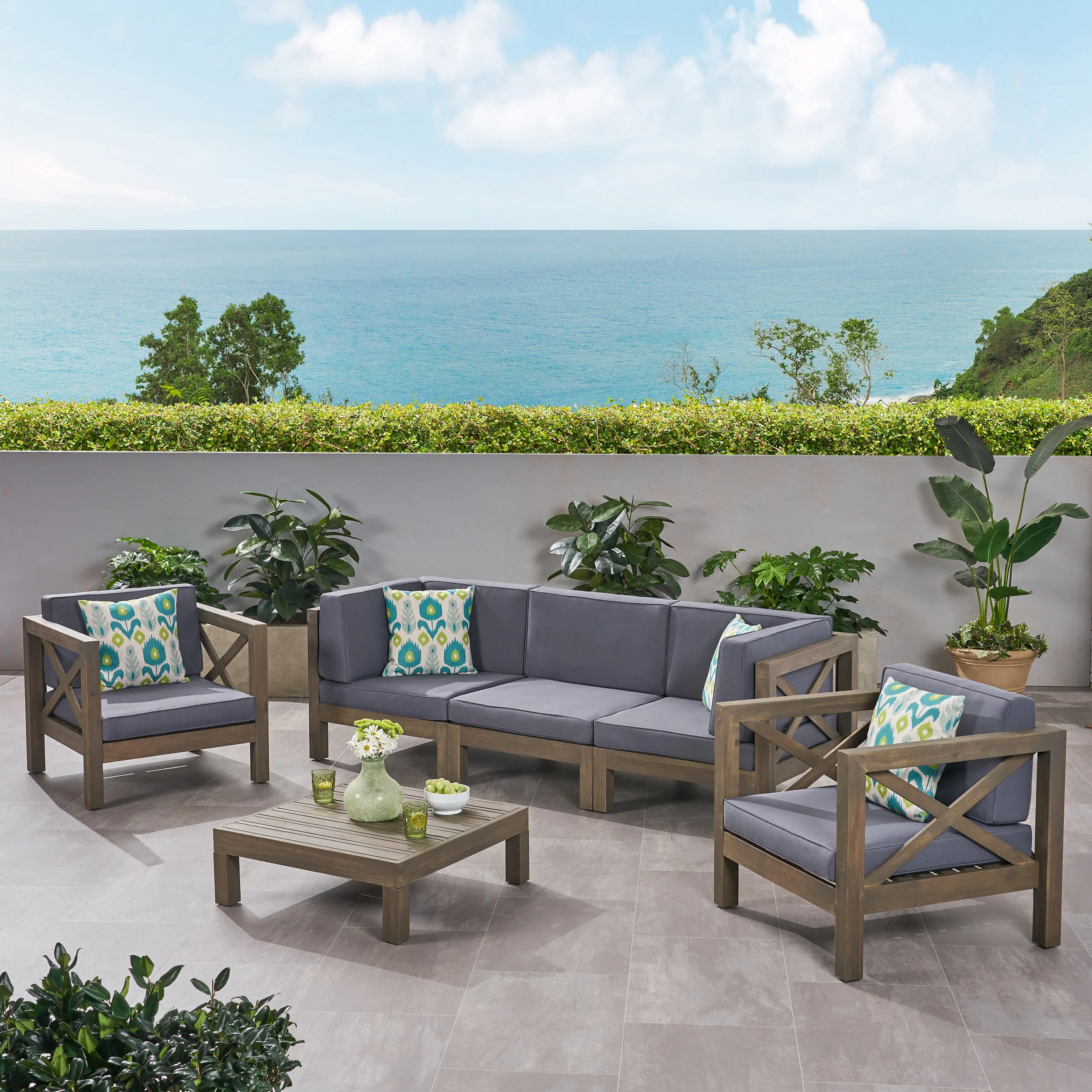 Morgan Outdoor 5 Seater Acacia Wood Sofa Chat Set - furnishings