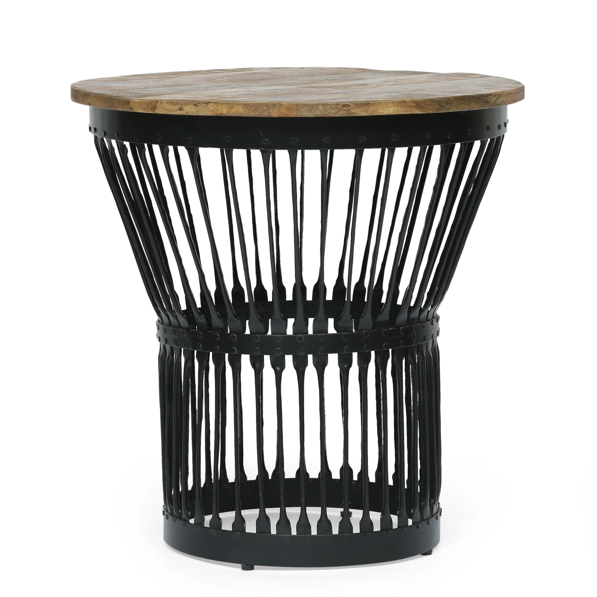 Tiro Modern Industrial Handcrafted Mango Wood Side Table, Natural and Black - furnishings