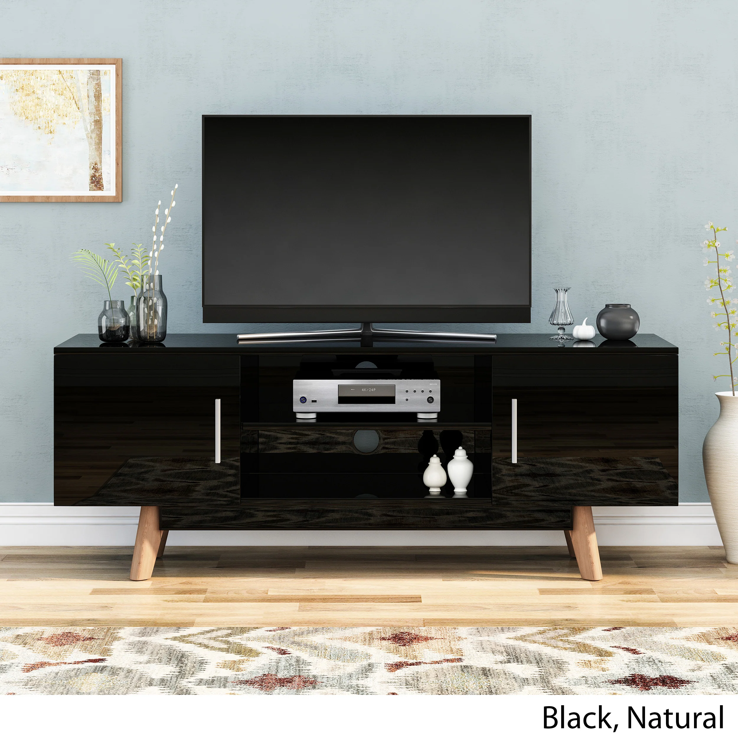 Rubani Mid Century Modern 2 Cabinets & Shelves TV Stand - furnishings