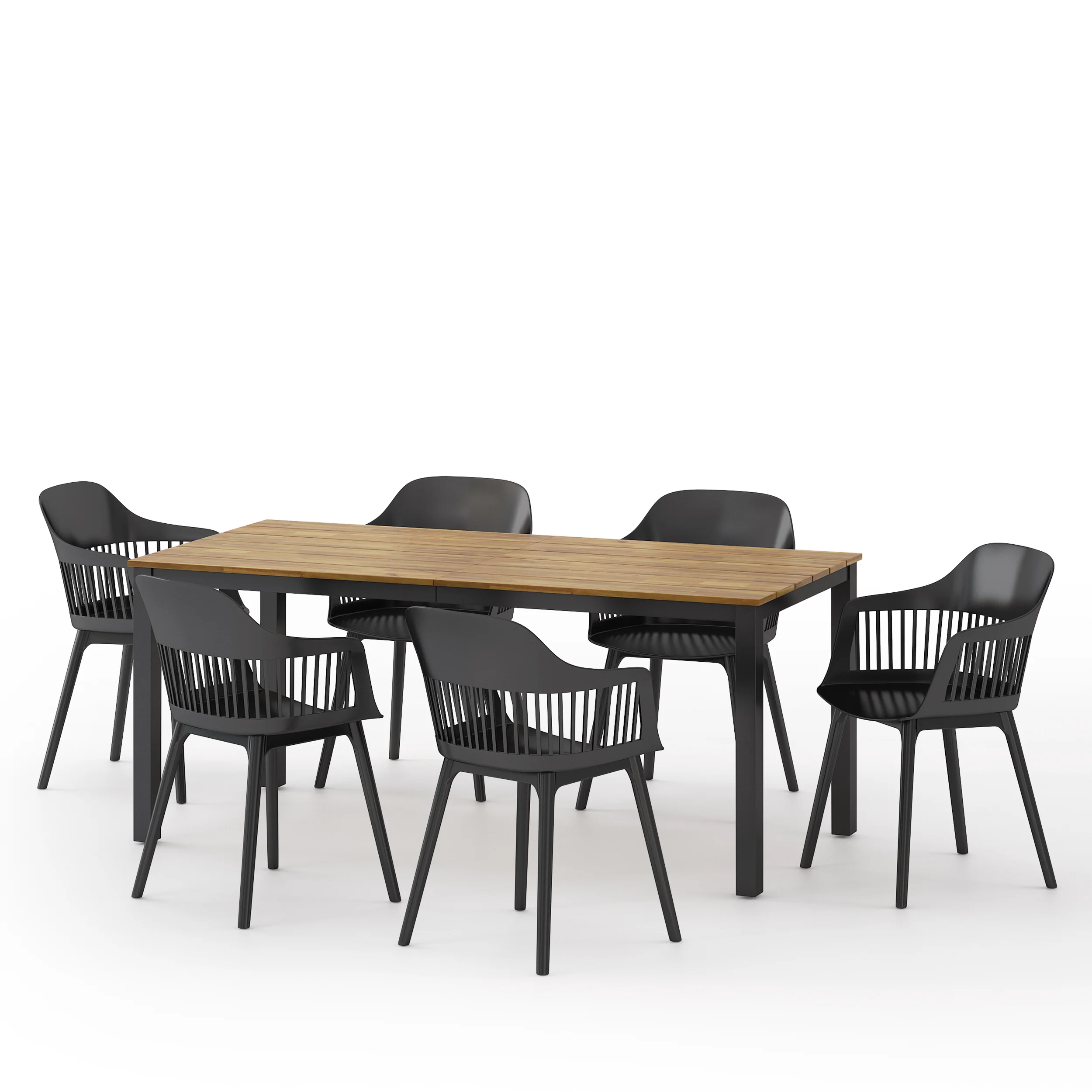 Furman Outdoor Wood and Resin 7 Piece Dining Set, Black and Teak - furnishings