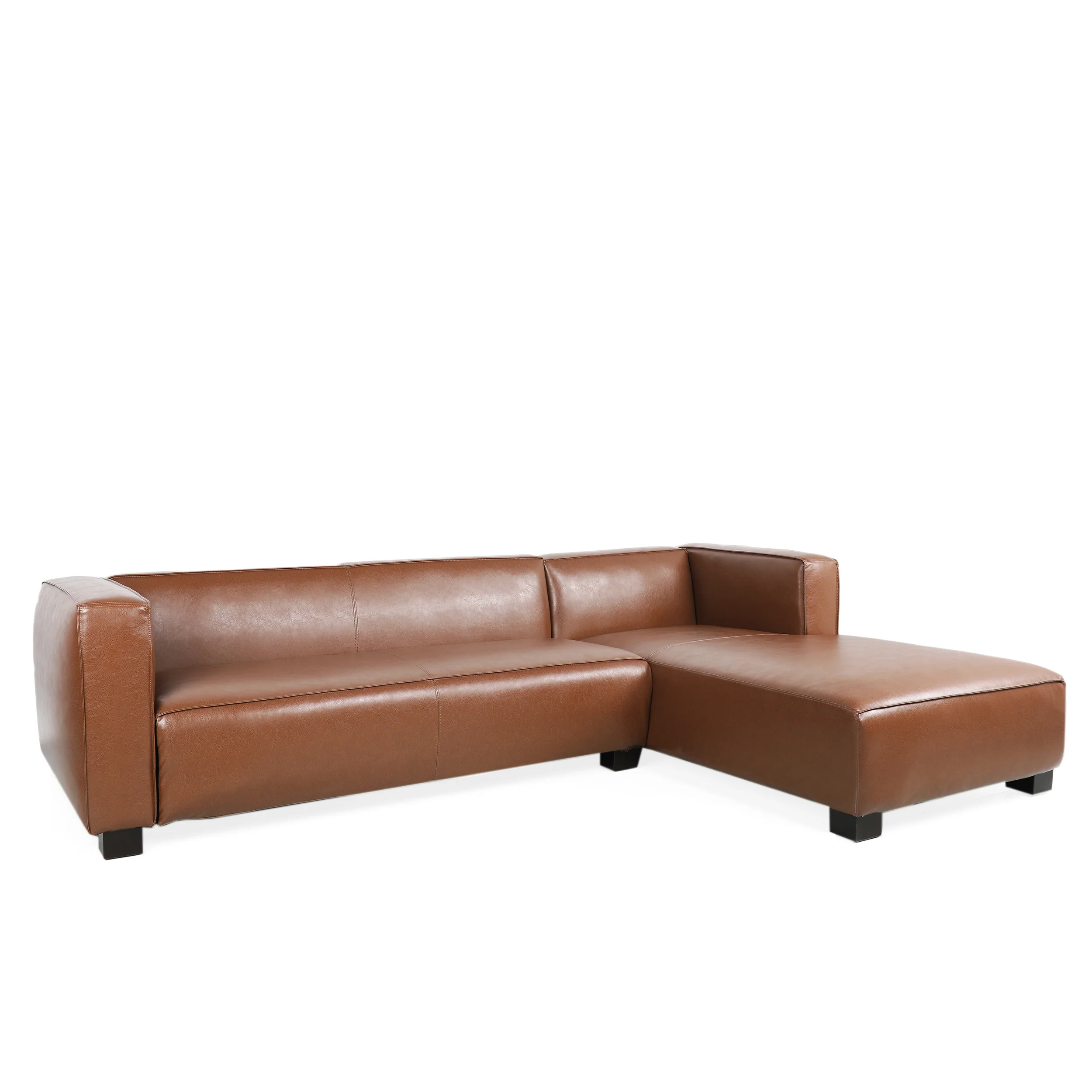 Minkler Contemporary Faux Leather 3 Seater Sofa with Chaise Lounge - furnishings