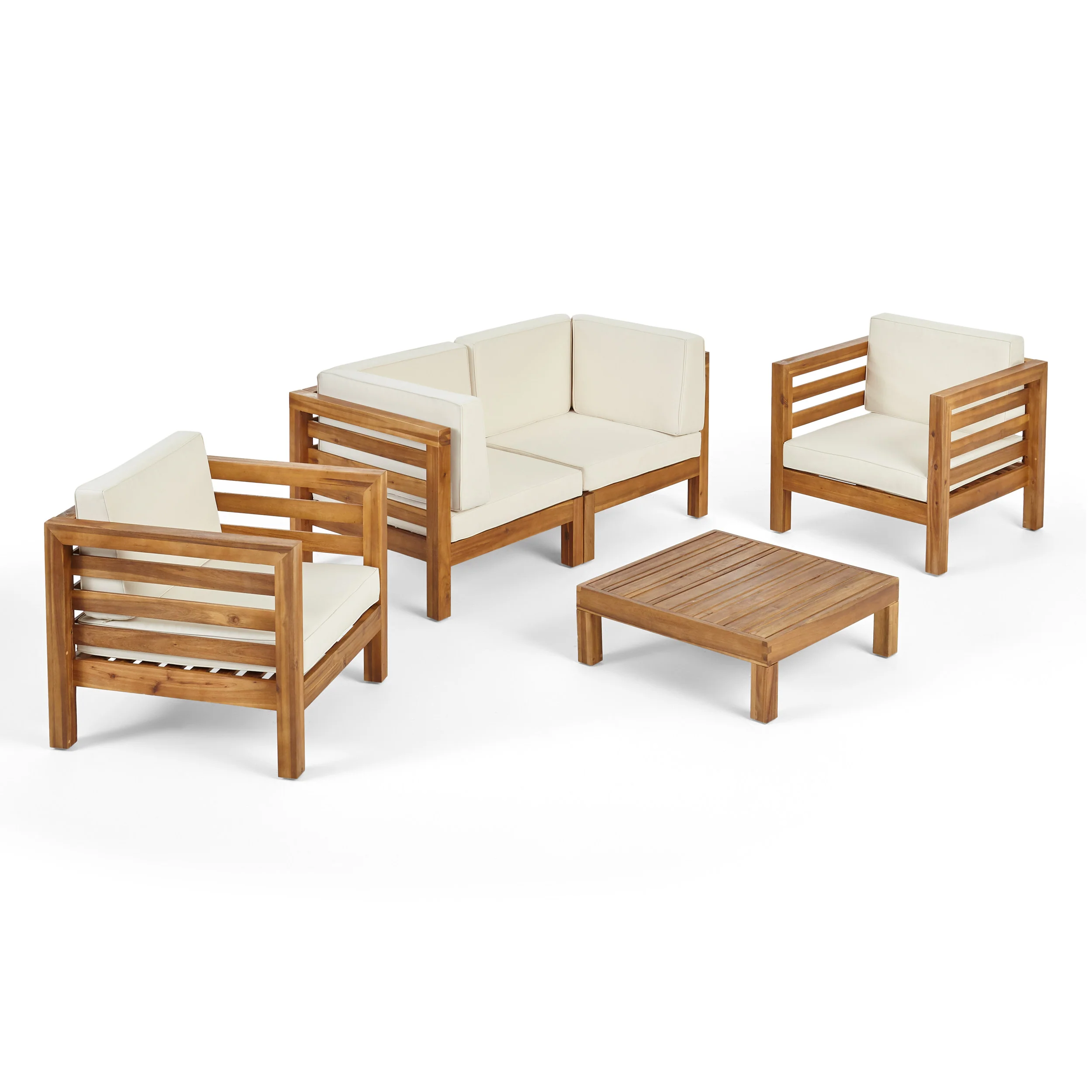 Emma Outdoor 4 Seater Acacia Wood Loveseat Chat Set - furnishings
