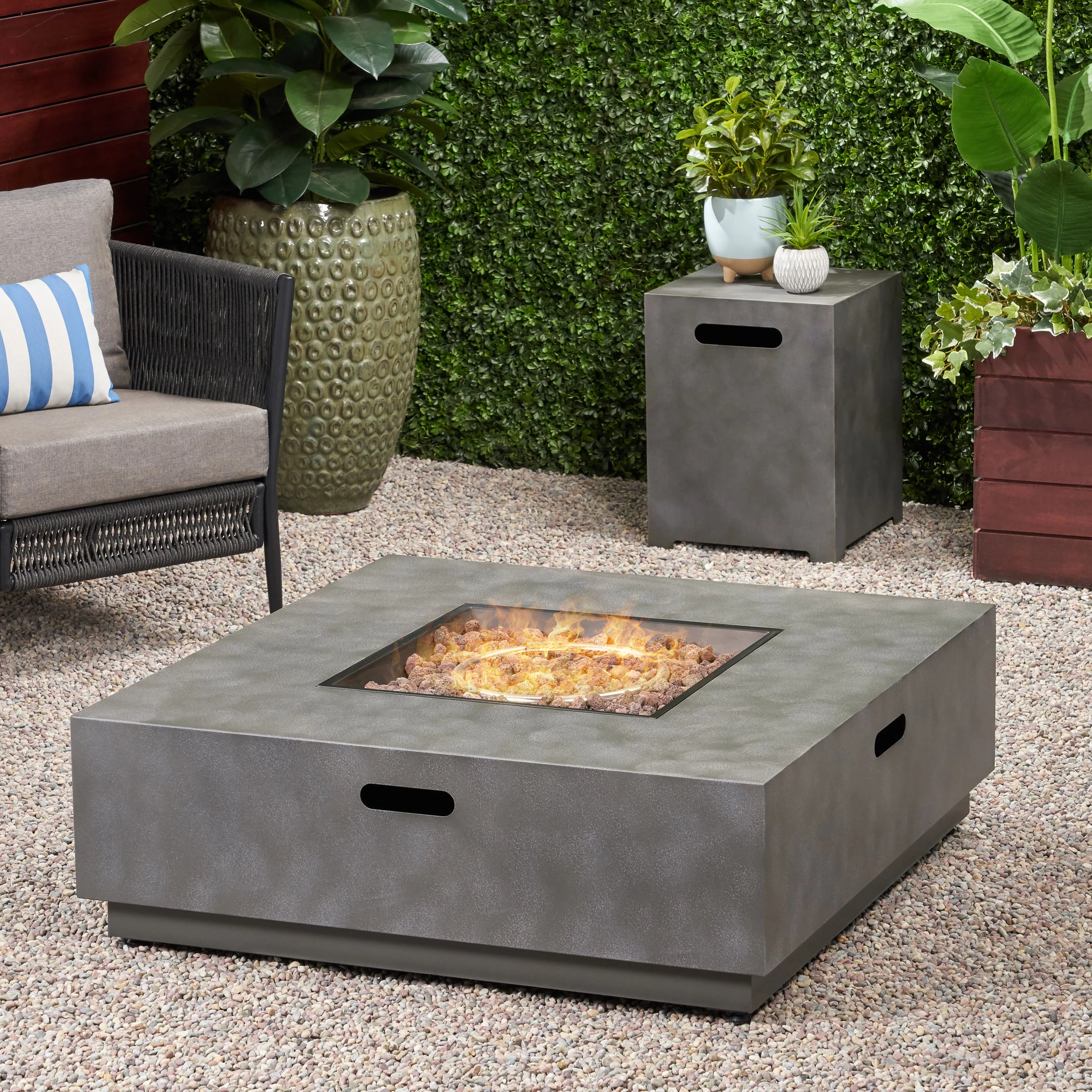 Jasmine Outdoor 40-Inch Square Fire Pit with Tank Holder - furnishings