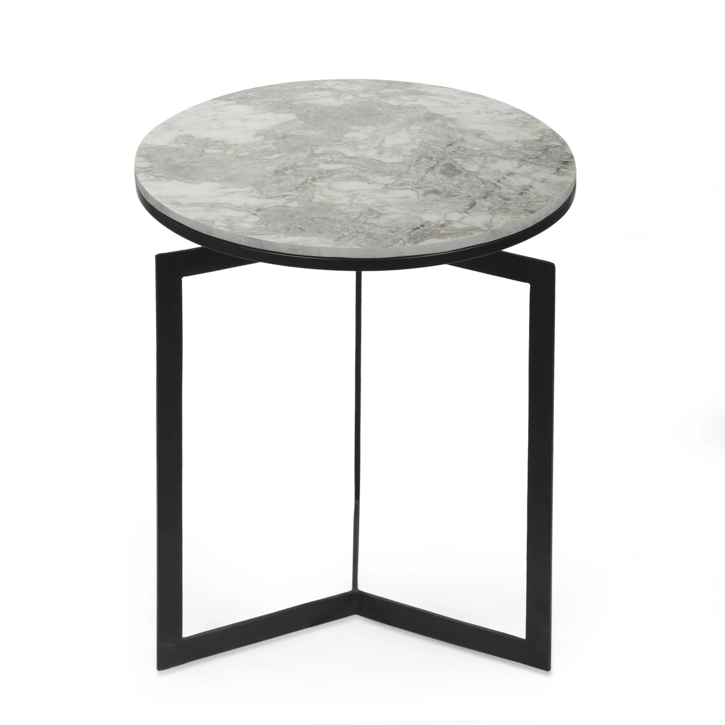 Pertica Modern Glam Handcrafted Marble Top Side Table, Natural White and Black - furnishings