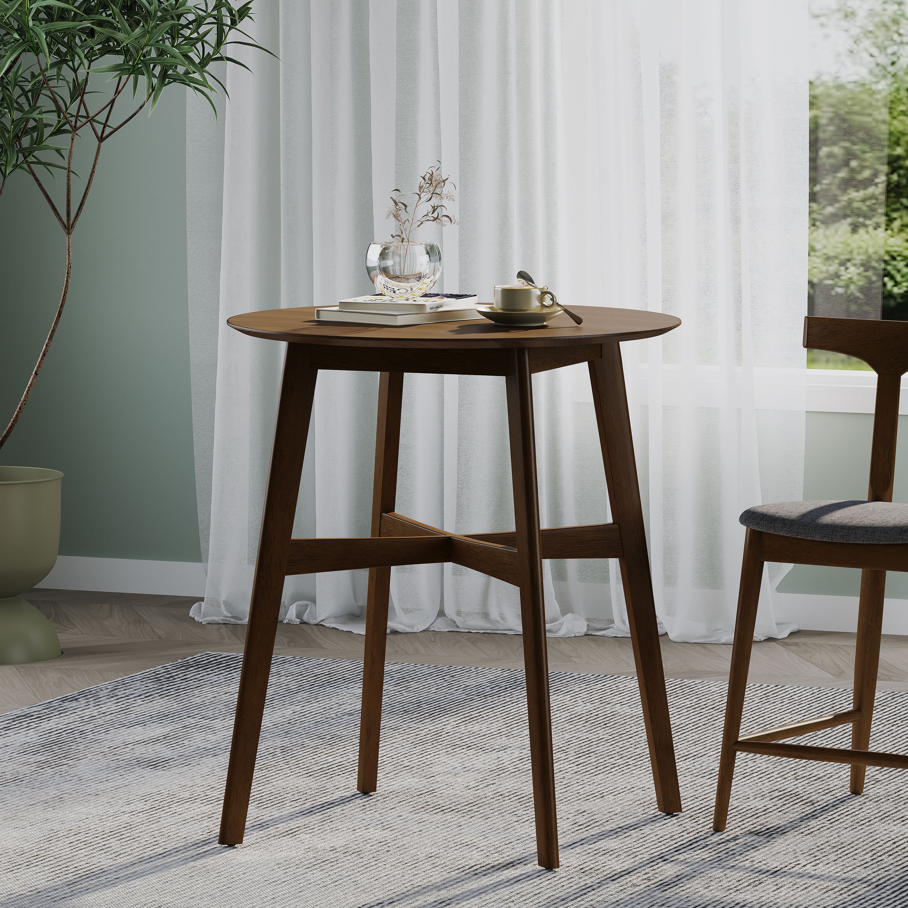 Helen Mid-Century Round Counter Height Dining Table with X-Stretcher - furnishings