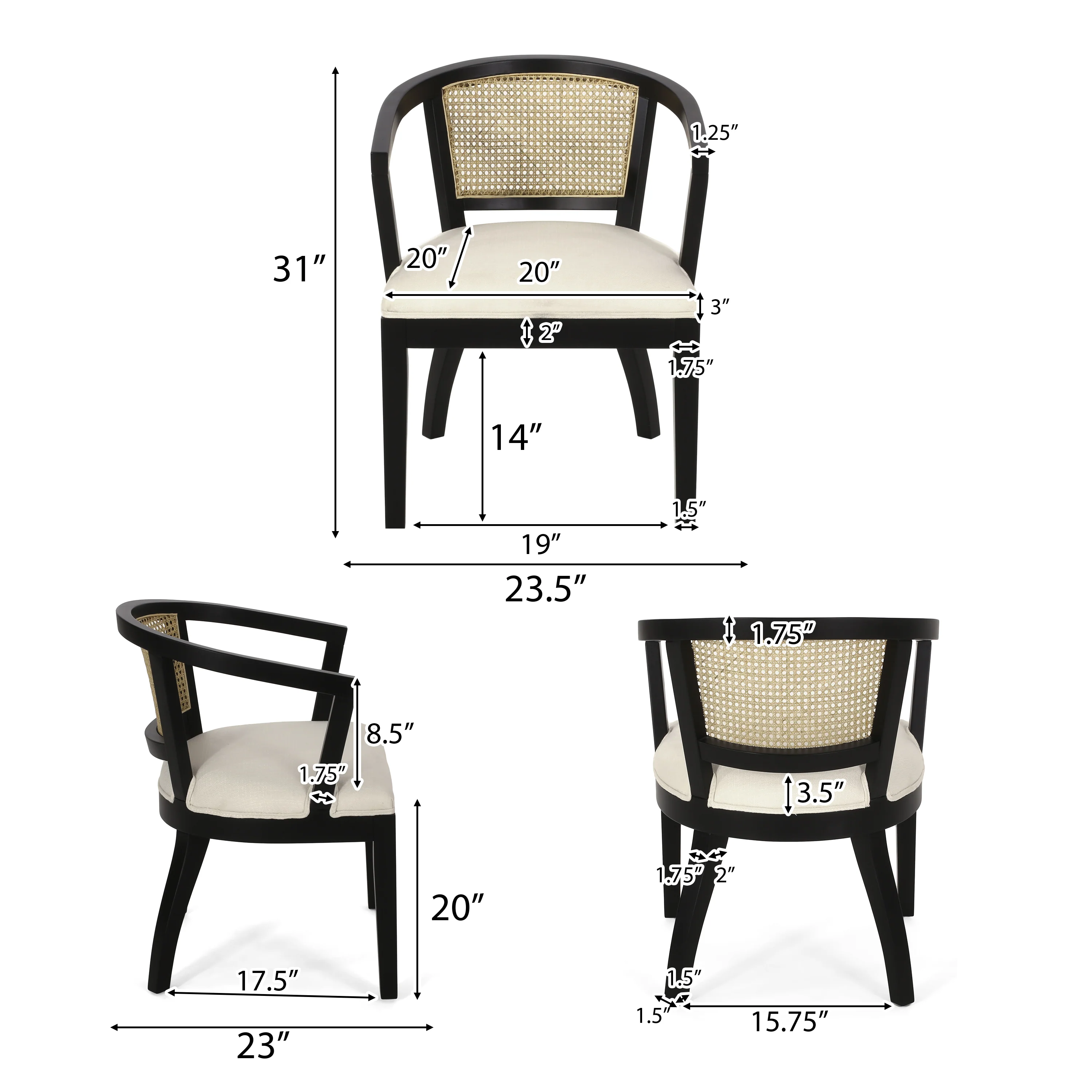 Dumars Traditional Upholstered Wood and Cane 5 Piece Dining Set - furnishings