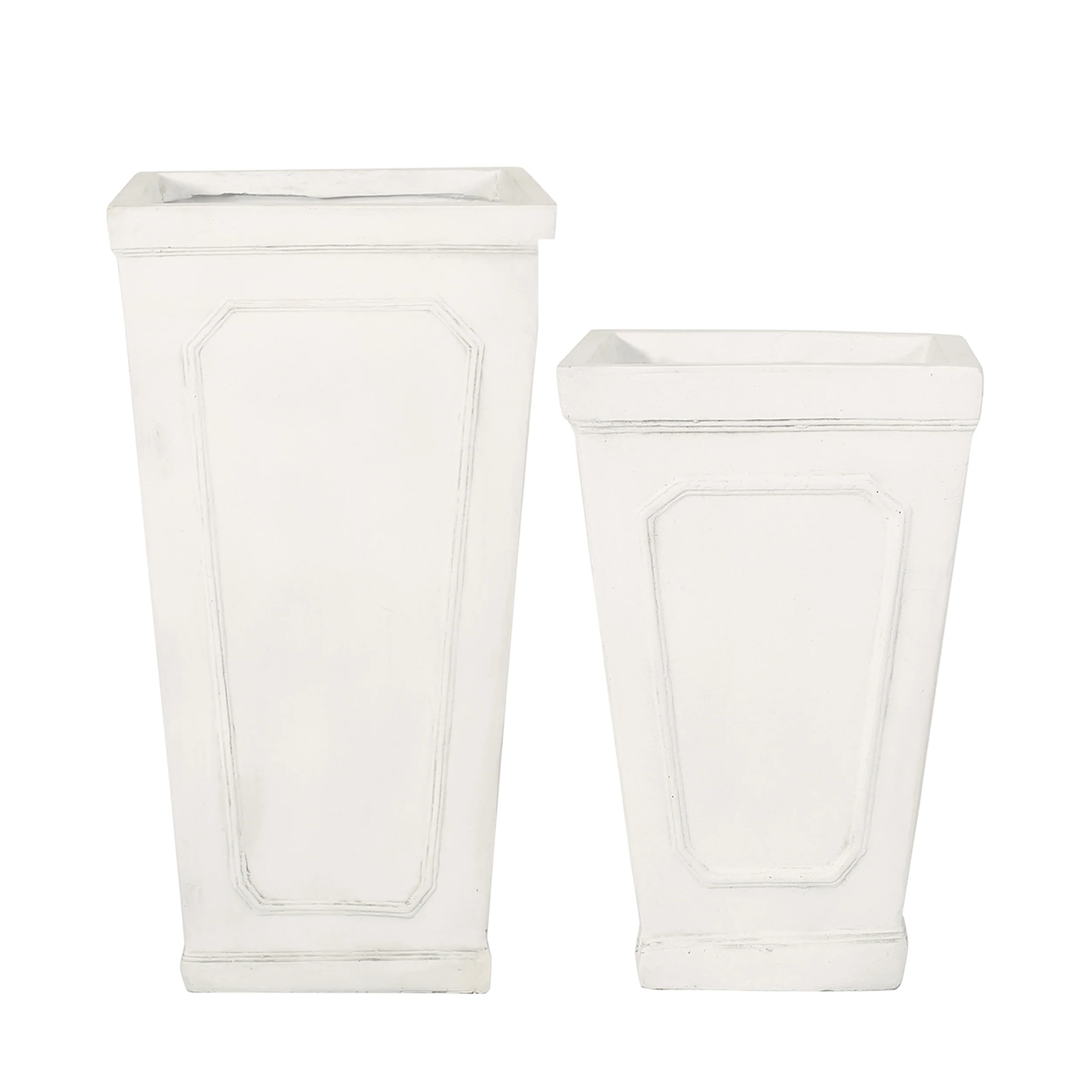 Greg Outdoor Small and Large Cast Stone Tapered Planter Set, Antique White - furnishings