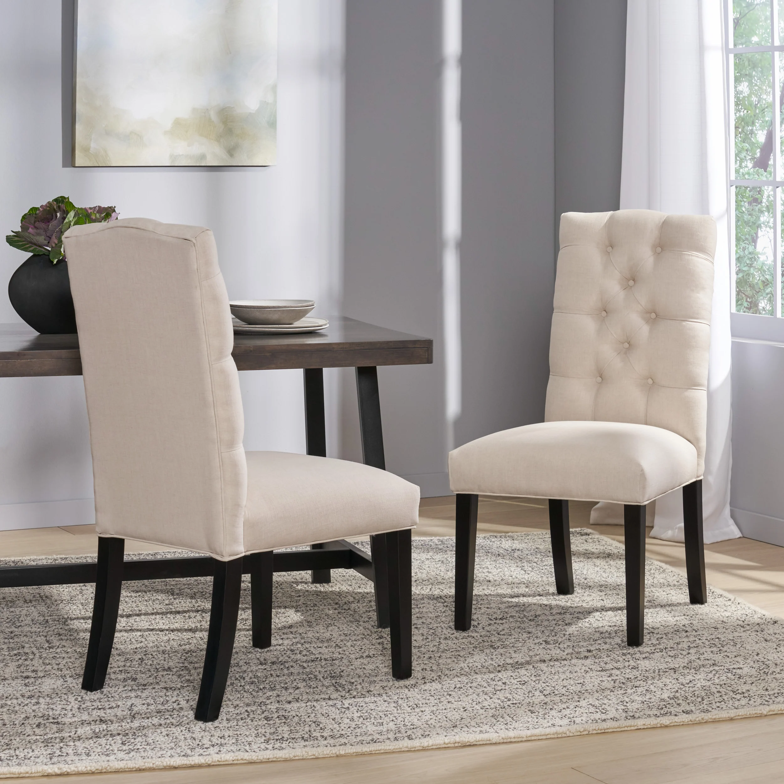 Prince Tufted Natural Plain Fabric Dining Chair (Set of 2) - furnishings