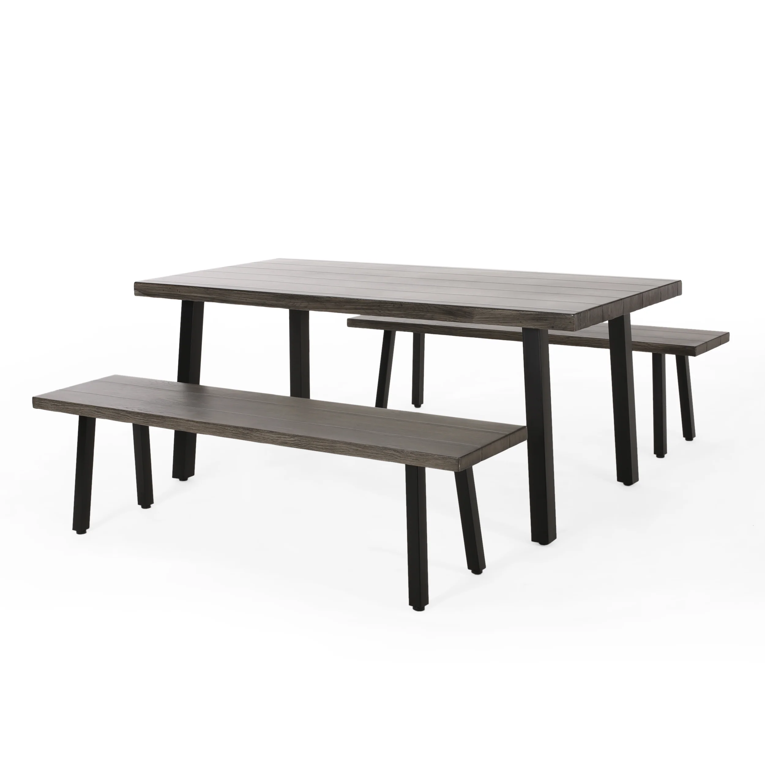 Altair Outdoor Modern Industrial 3 Piece Aluminum Dining Set with Benches - furnishings