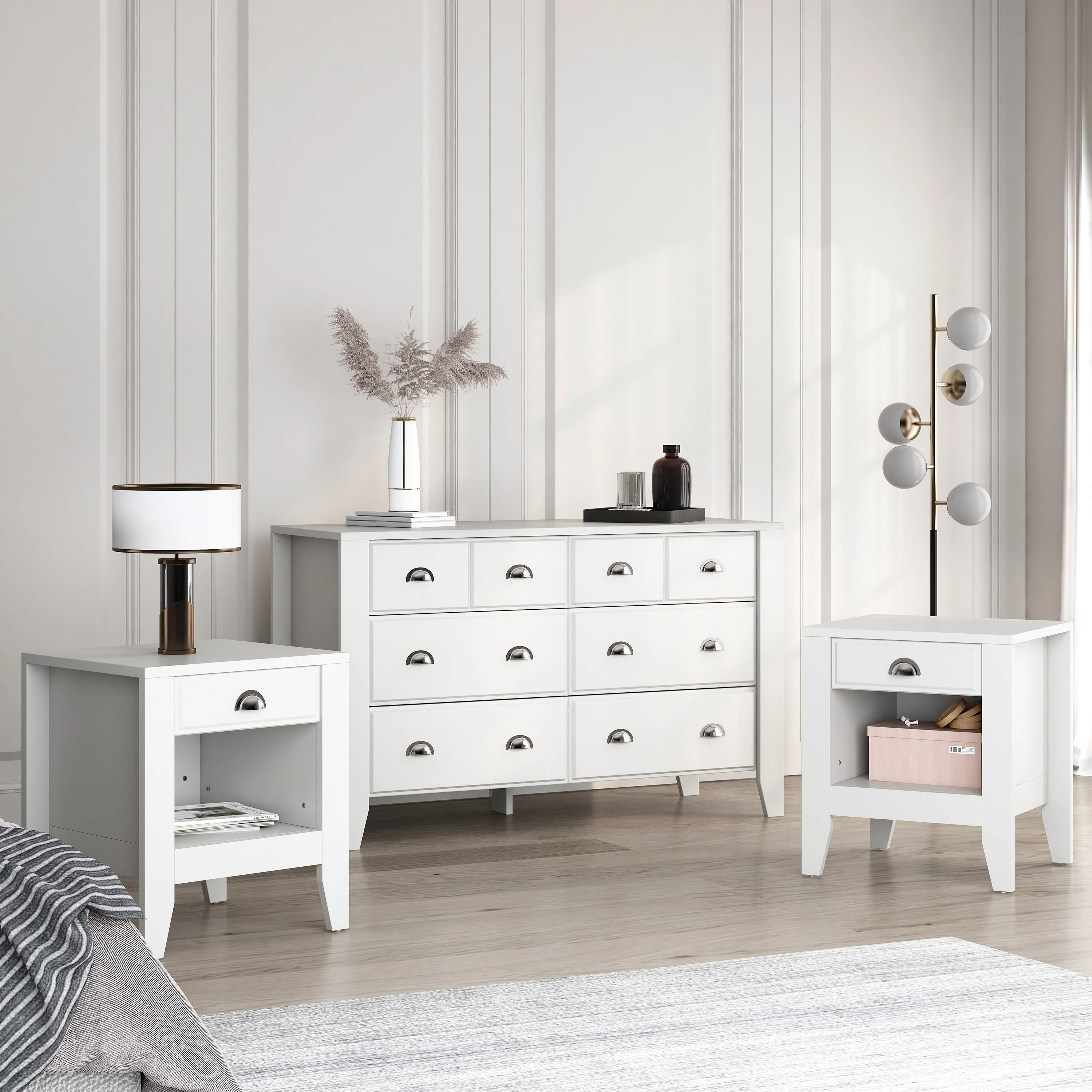 Cleary Contemporary Faux Wood 3 Piece Double Dresser and Nightstand Bedroom Set - furnishings