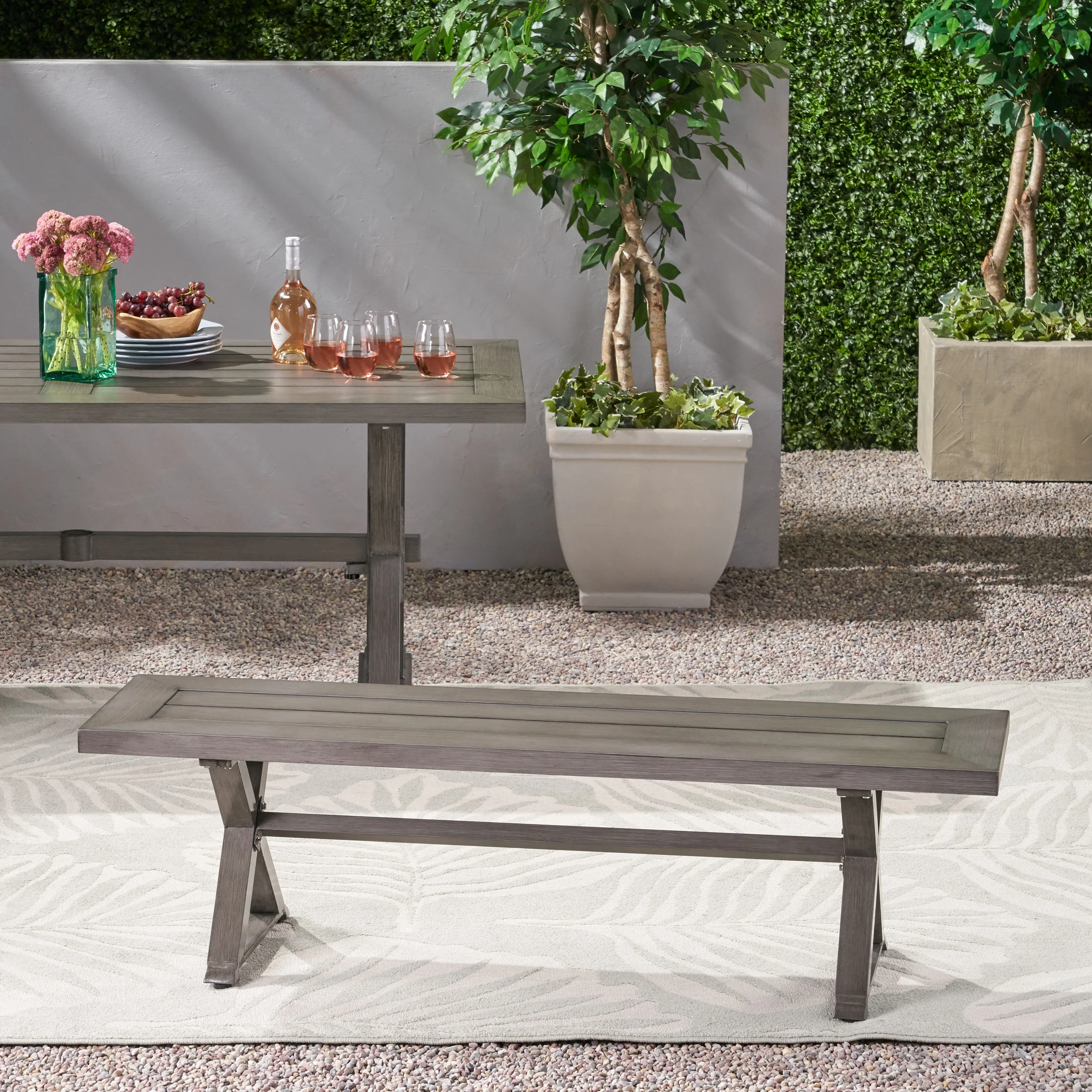 Icey Modern Outdoor Aluminum Dining Bench - furnishings
