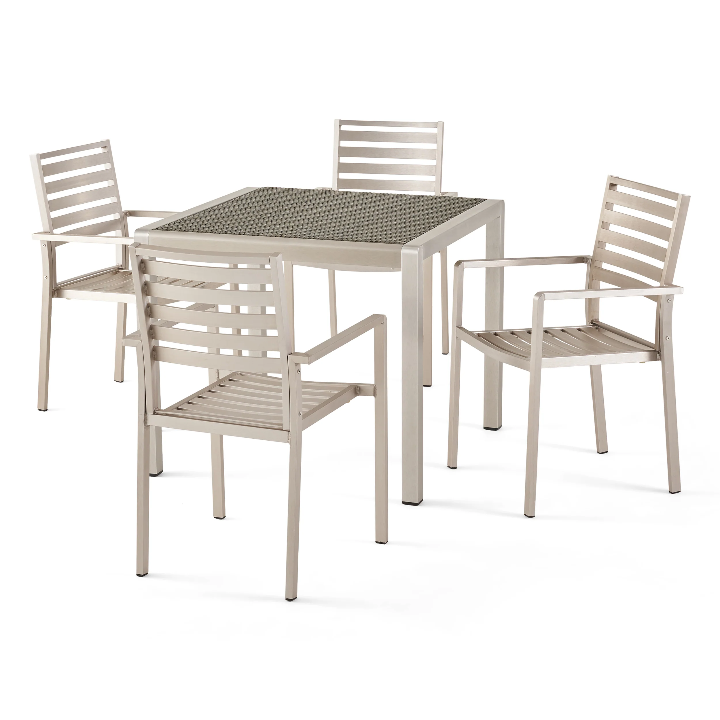 Cherie Outdoor Modern 4 Seater Aluminum Dining Set with Wicker Table Top - furnishings