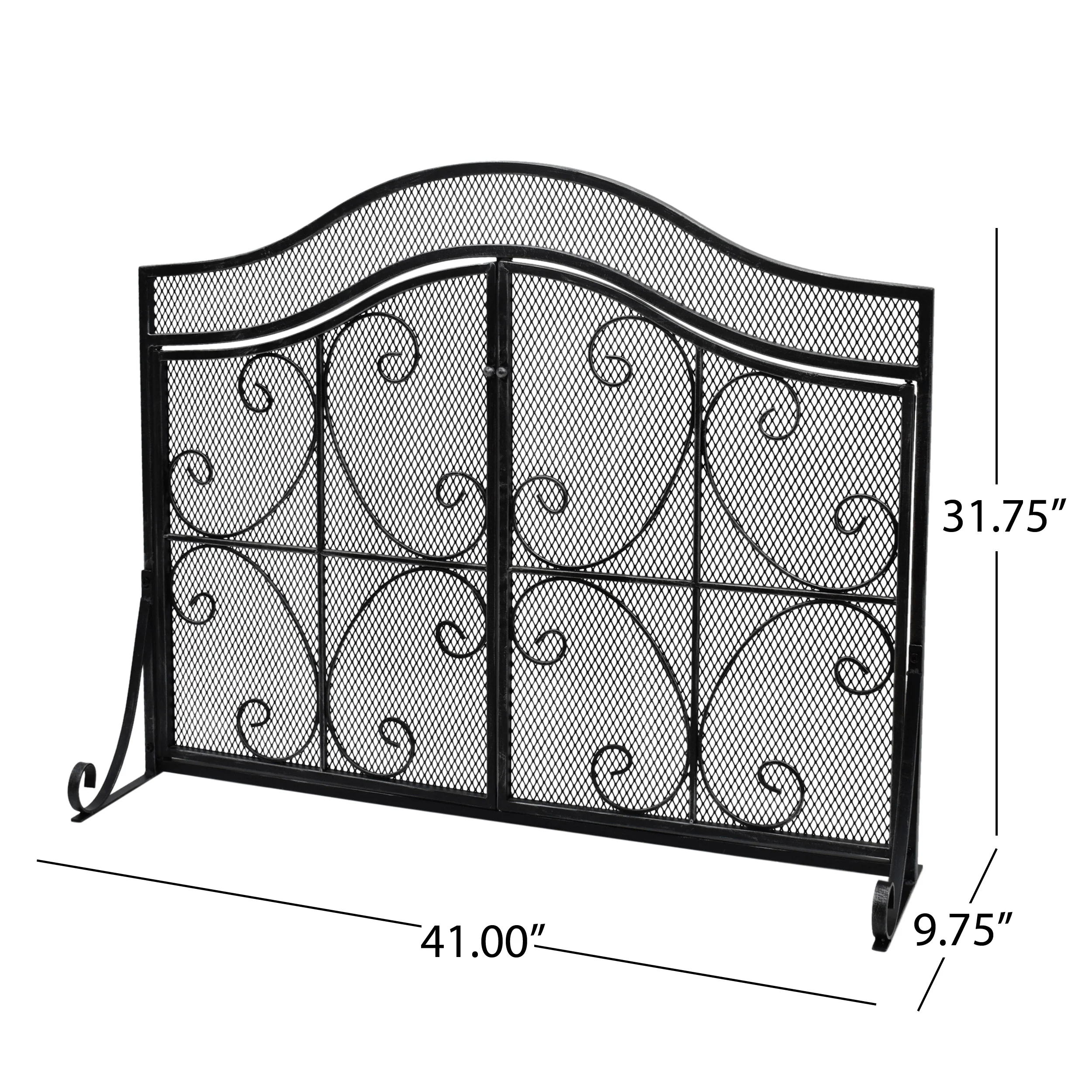 Gary Modern Three Panel Iron Firescreen with Door - furnishings