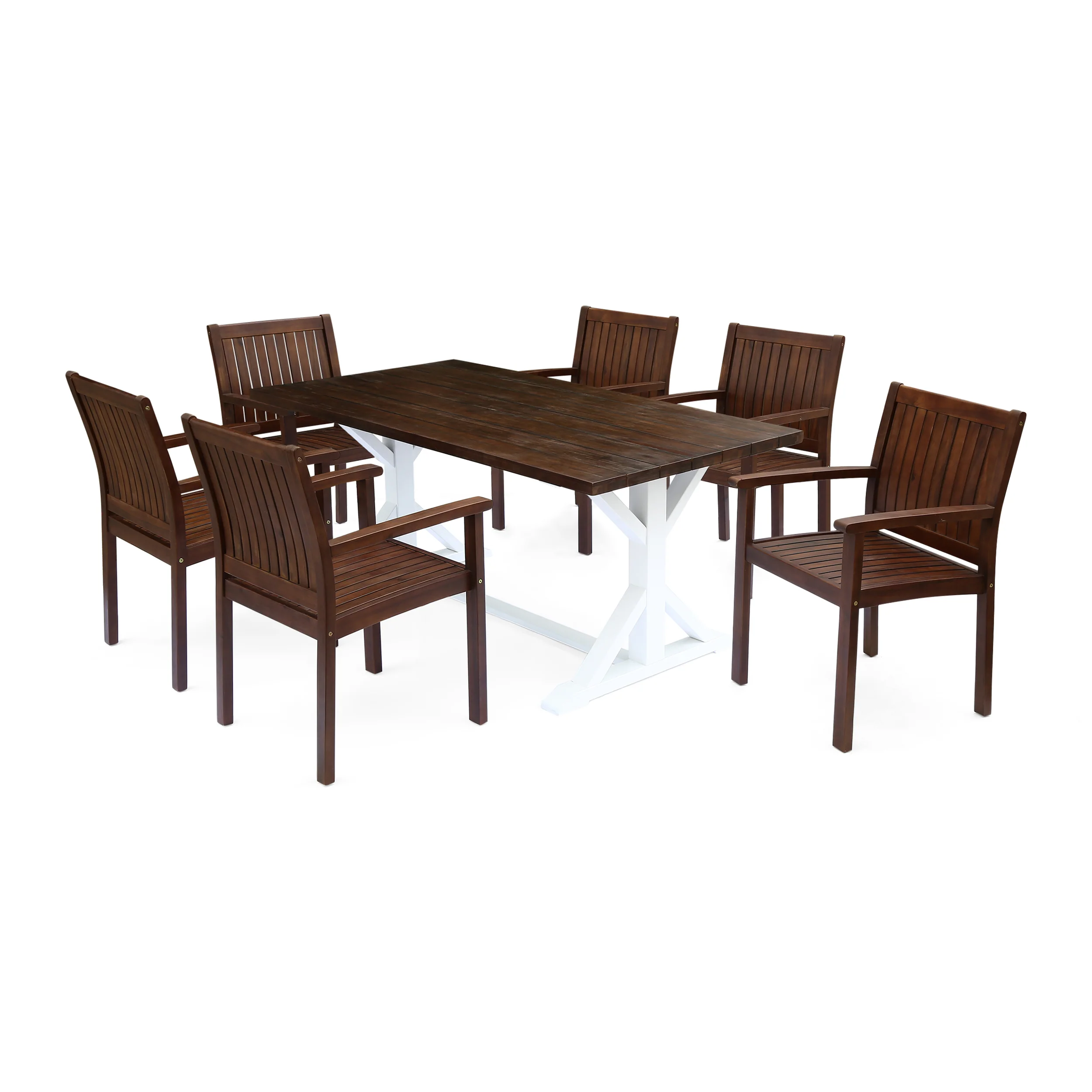 Mayo Outdoor Rustic Farmhouse Acacia Wood 7 Piece Dining Set - furnishings