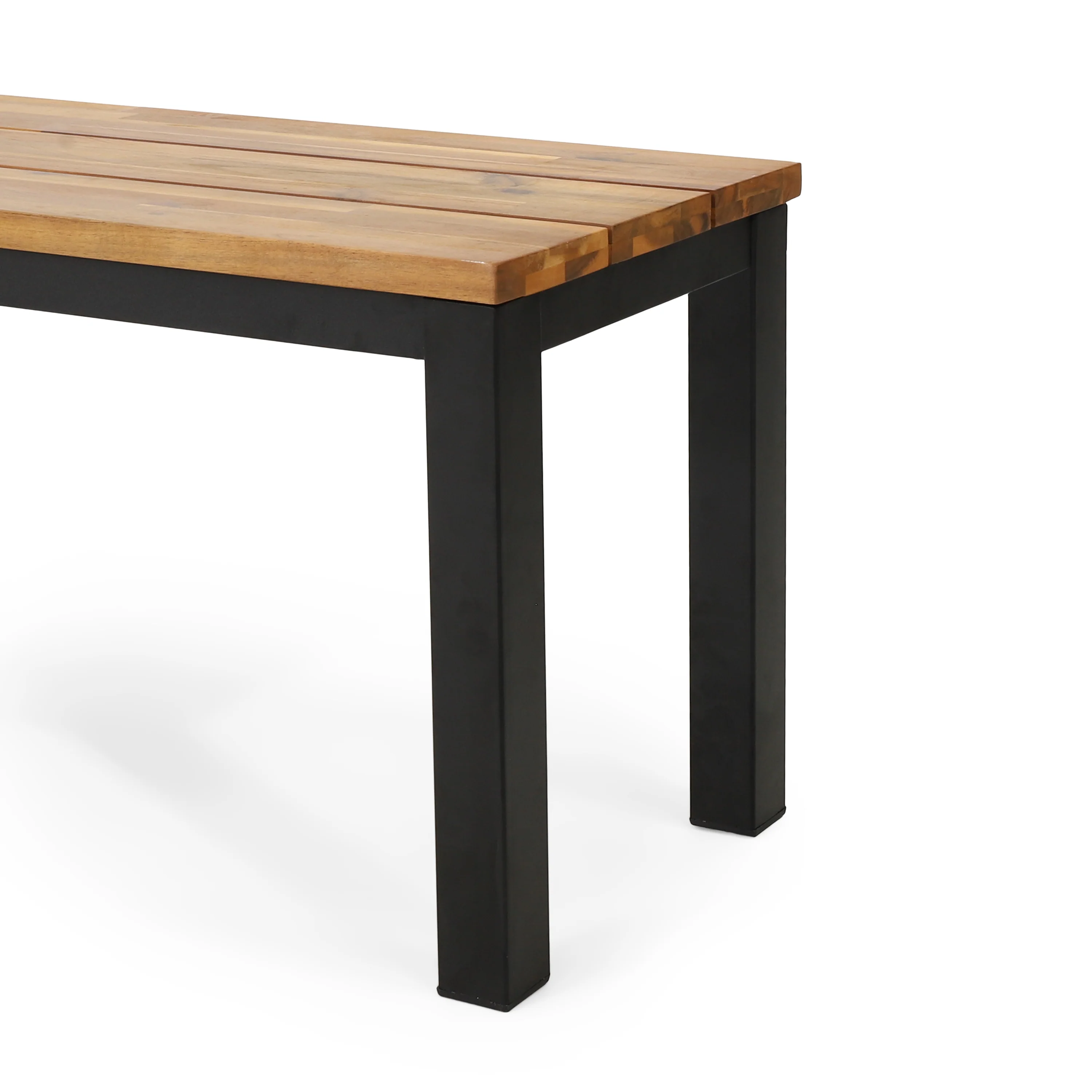 Colcord Outdoor Modern Industrial Acacia Wood 3 Piece Picnic Set, Teak and Black - furnishings