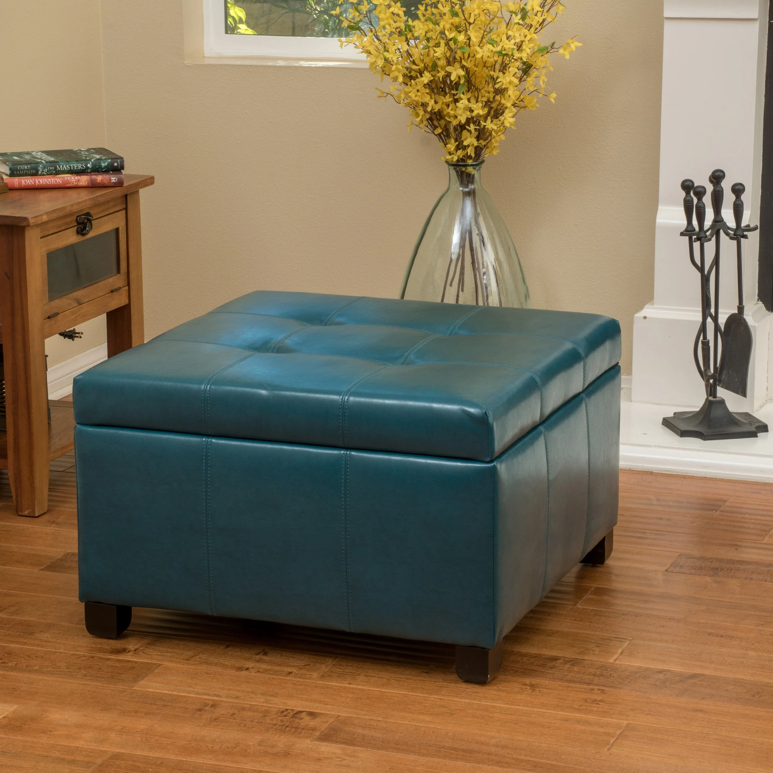 Kensington Leather Square Storage Ottoman Coffee Table - furnishings