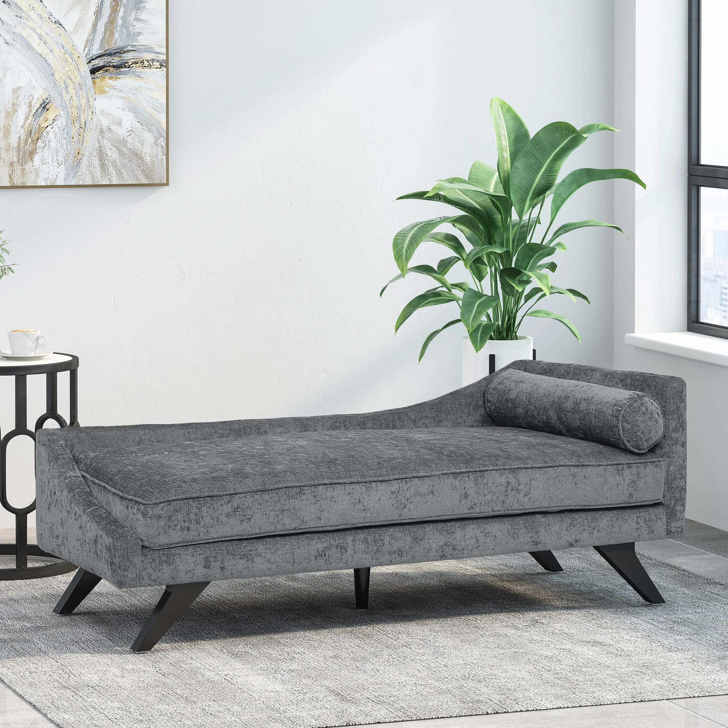 Alphonso Mid-Century Modern Fabric Chaise Lounge - furnishings