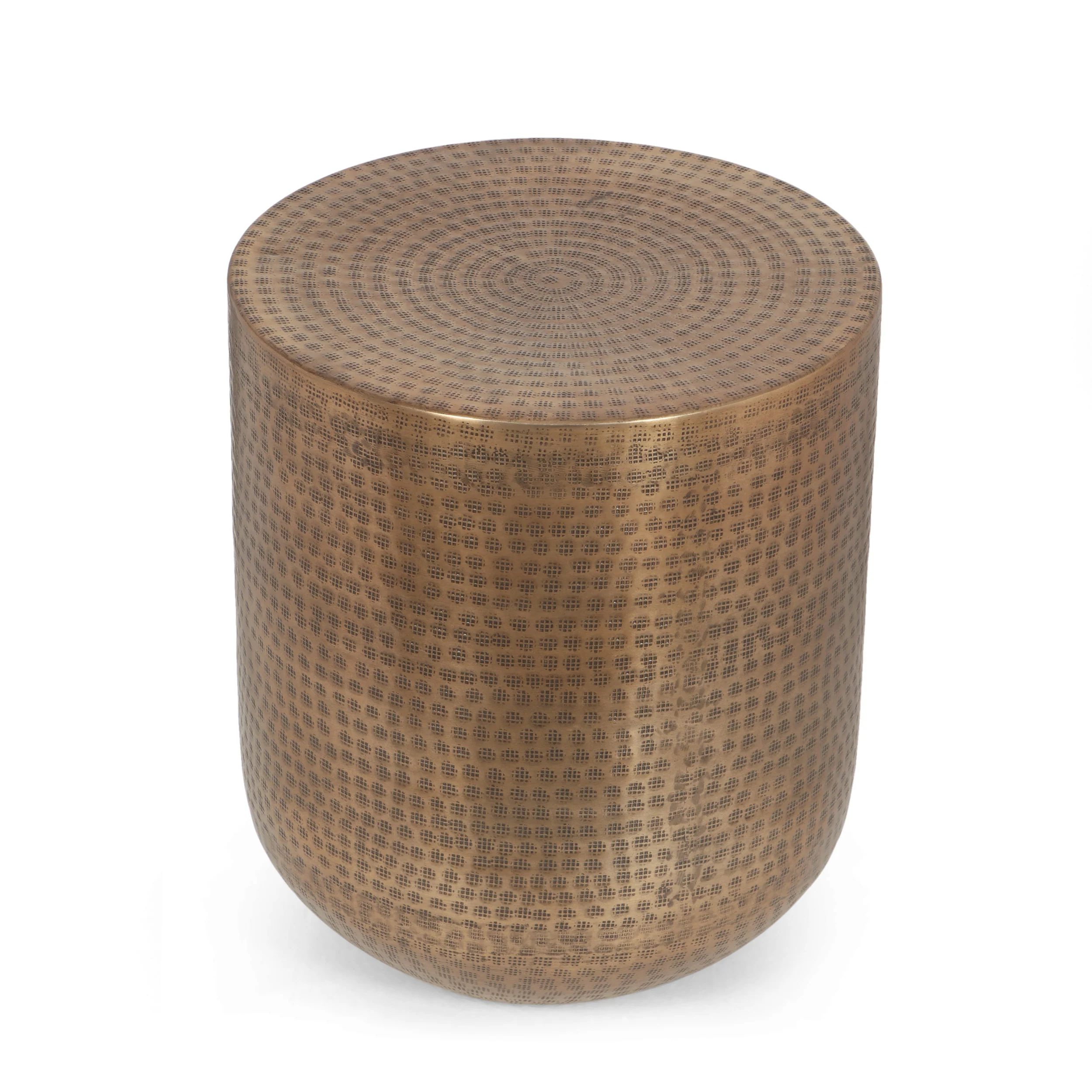 Weichman Handcrafted Boho Aluminum Drum Side Table, Aged Brass - furnishings