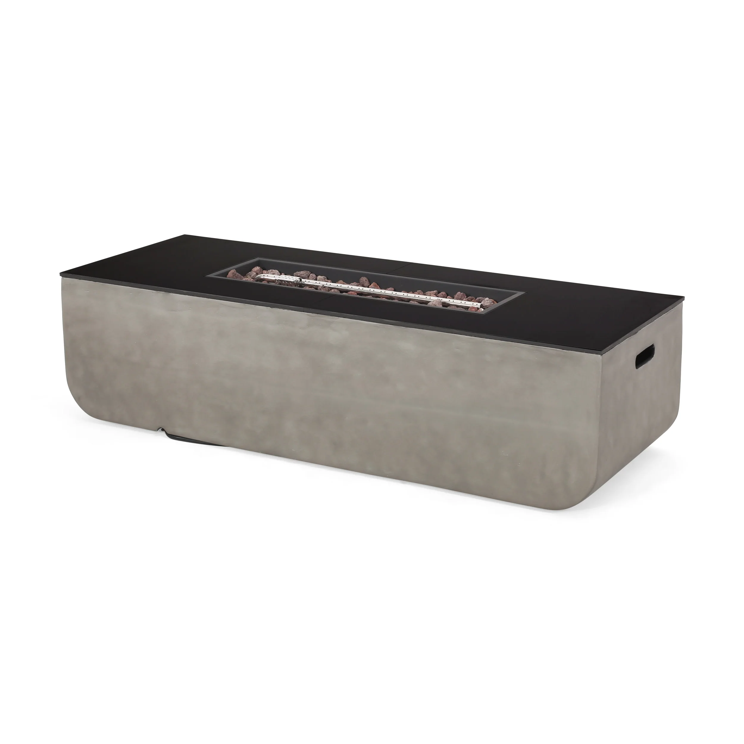 Riga Outdoor 50,000 BTU Lightweight Concrete and Ceramic Rectangular Fire Pit (No Tank Holder), Light Gray and Black - furnishings