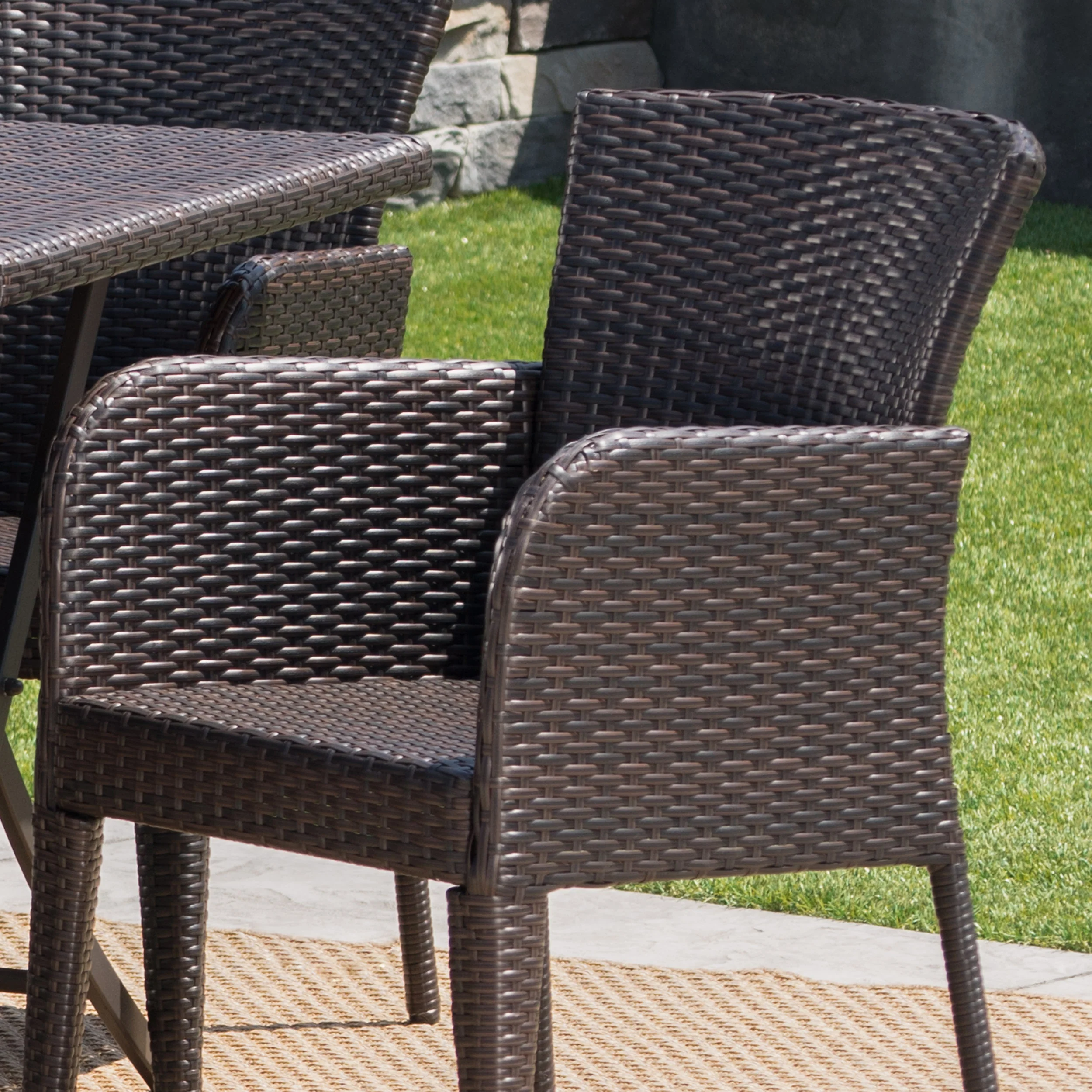Killion Outdoor 7 Piece Multi-brown Wicker Dining Set with Foldable Table - furnishings